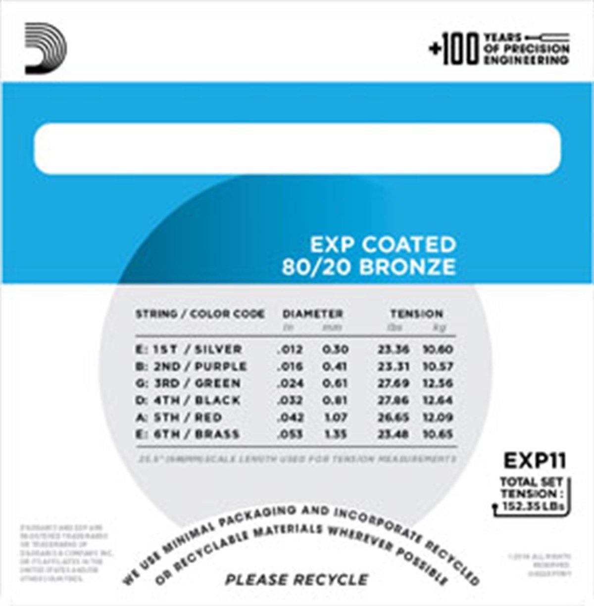 AKUSTİK GİTAR TEL SETİ, EXP COATED, 80/20 BRONZE,