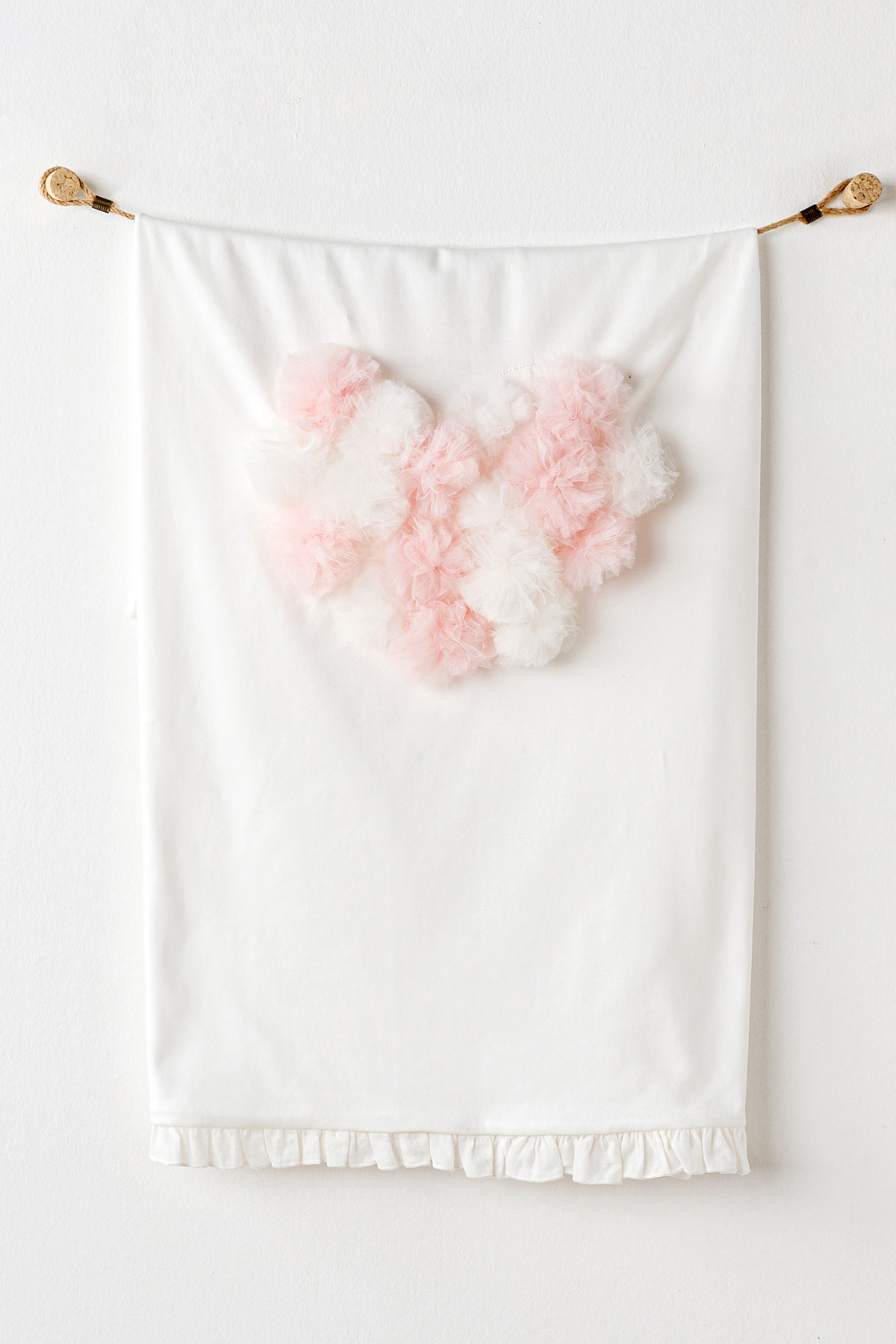 Andywawa Üzeri Tüllü Kalp Şekilli Kız Bebek Battaniye - Ekru