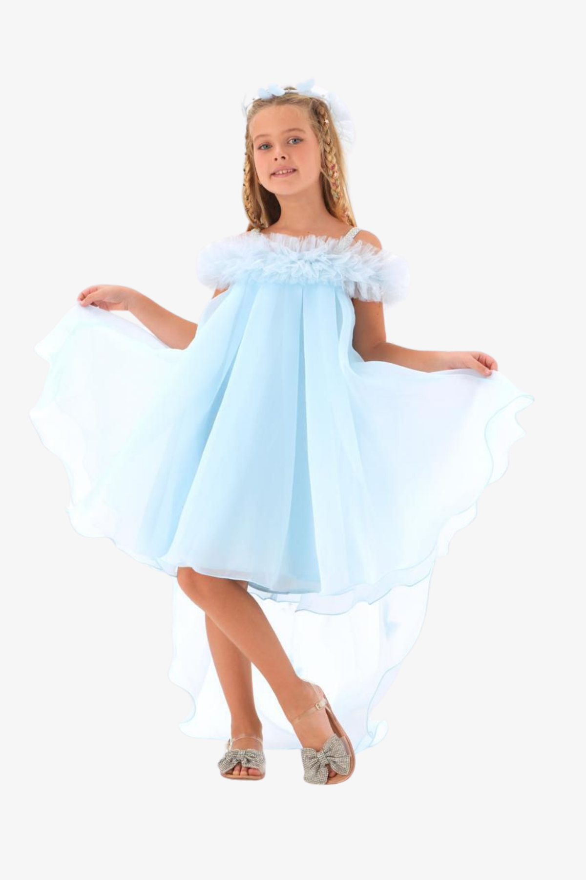 Arkası Uzun Kelebeli Abiye - Mavi