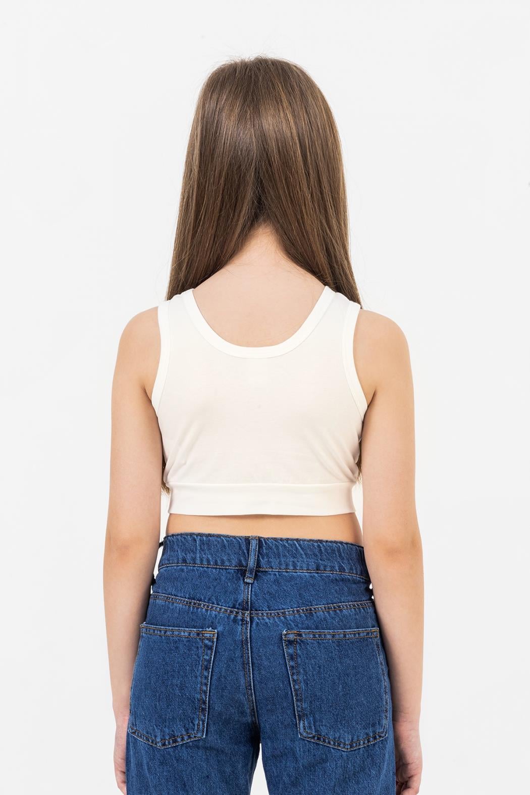 Basic Kız Crop - Ekru