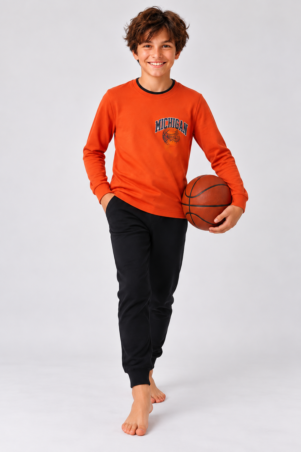 Basketbol Toplu Erkek Pijama Takımı - Turuncu