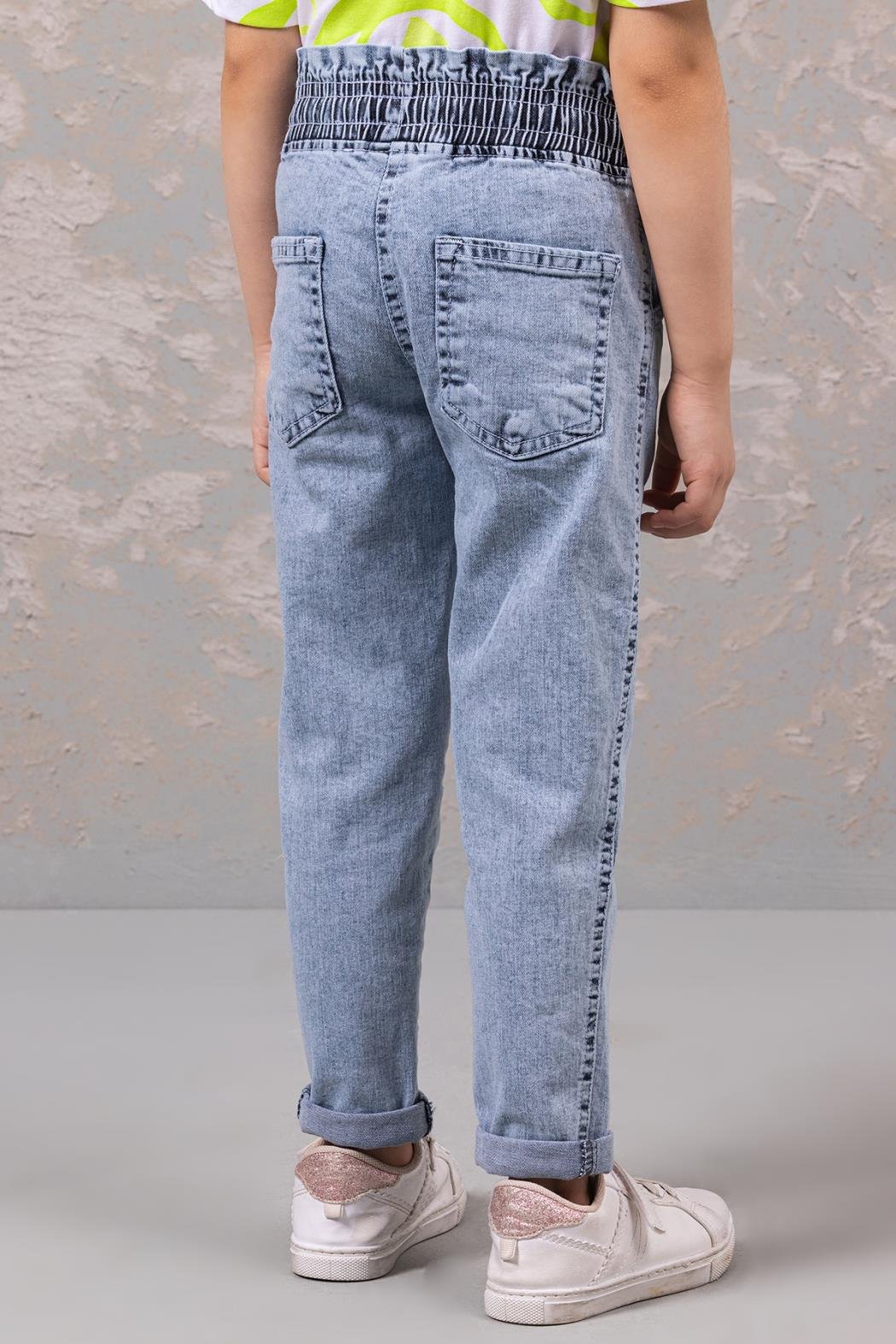 Beli Lastikli Kot Pantolon - Mavi