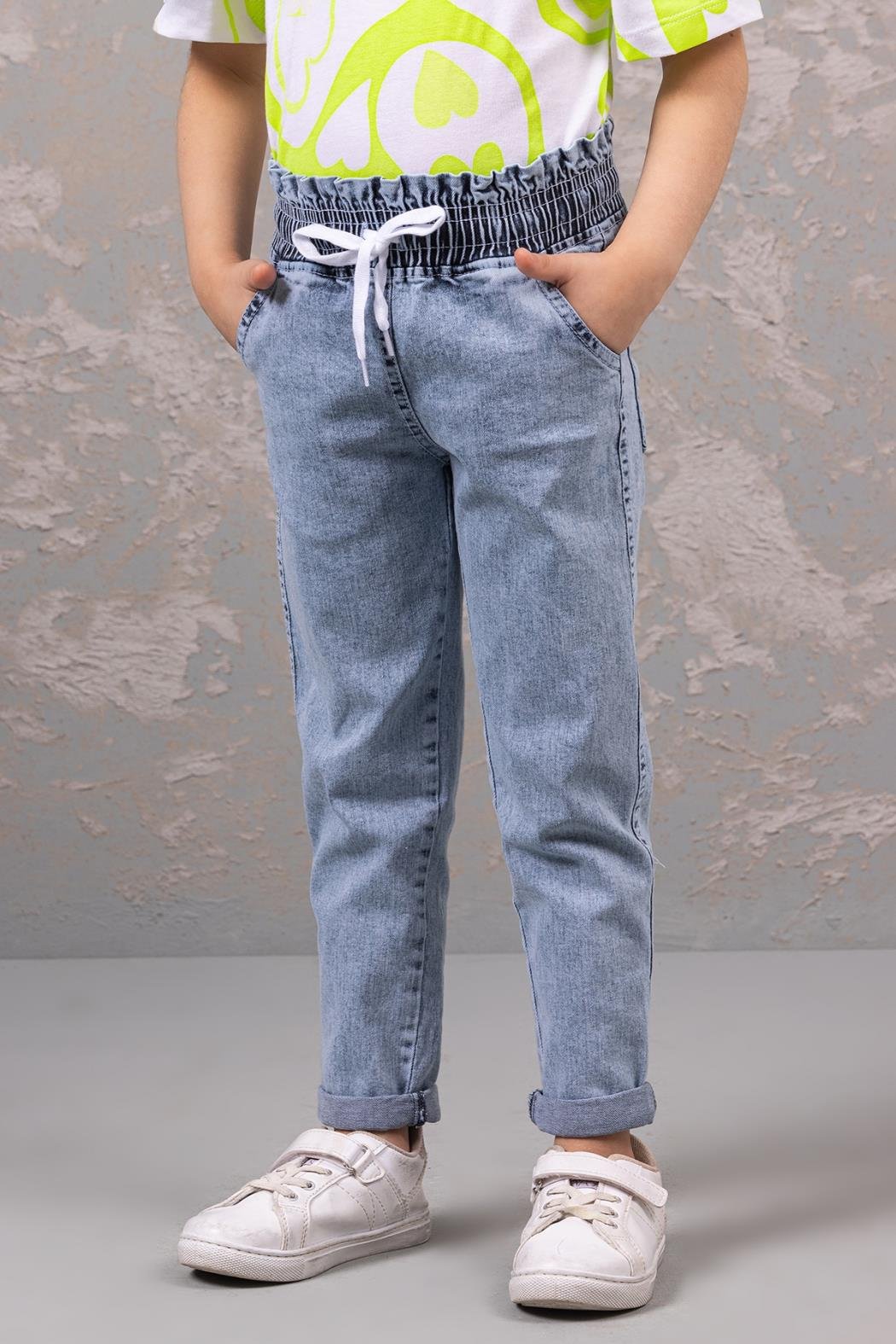 Beli Lastikli Kot Pantolon - Mavi