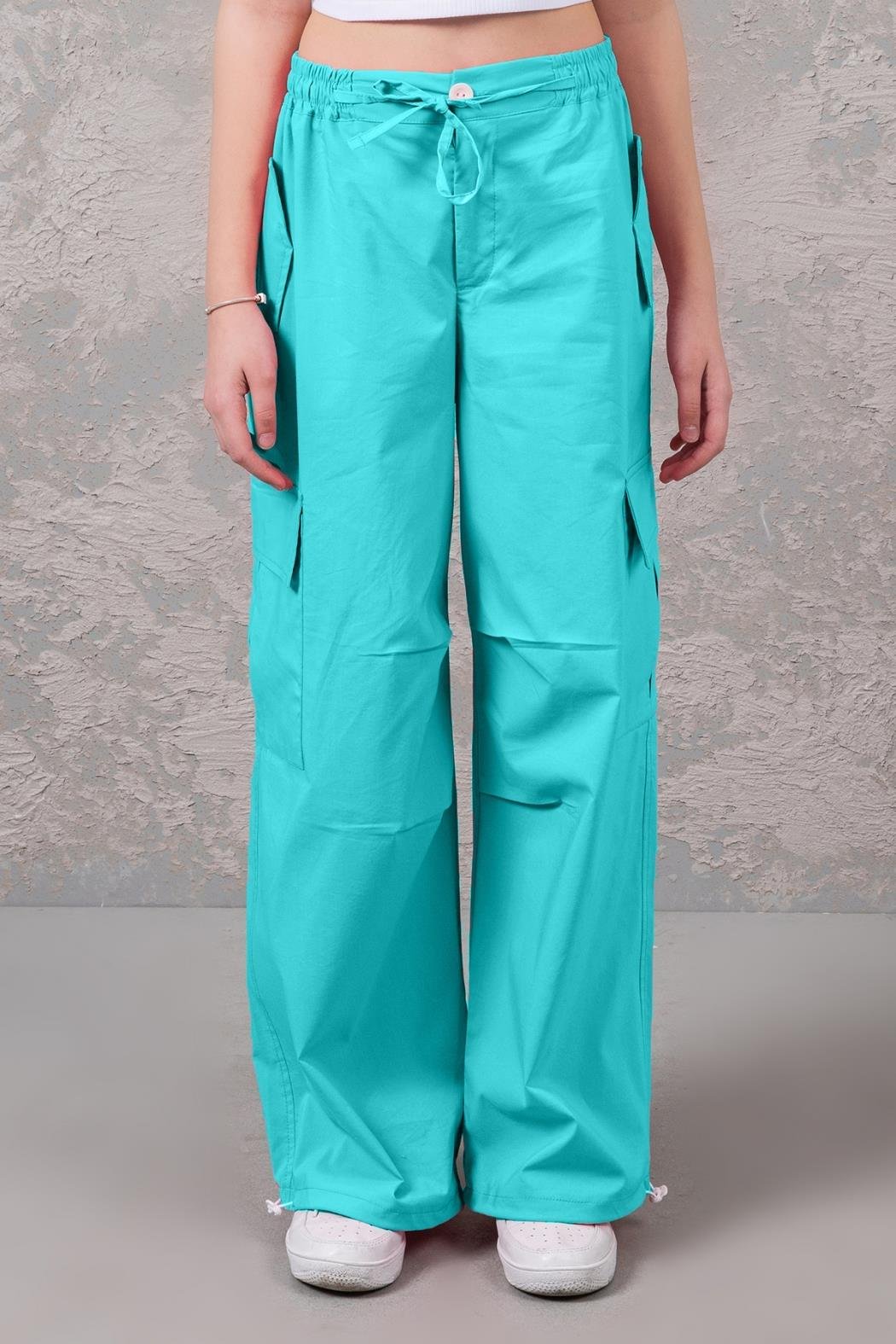 Beli Latikli Kız Paraşüt Pantolon - Yeşil Mint