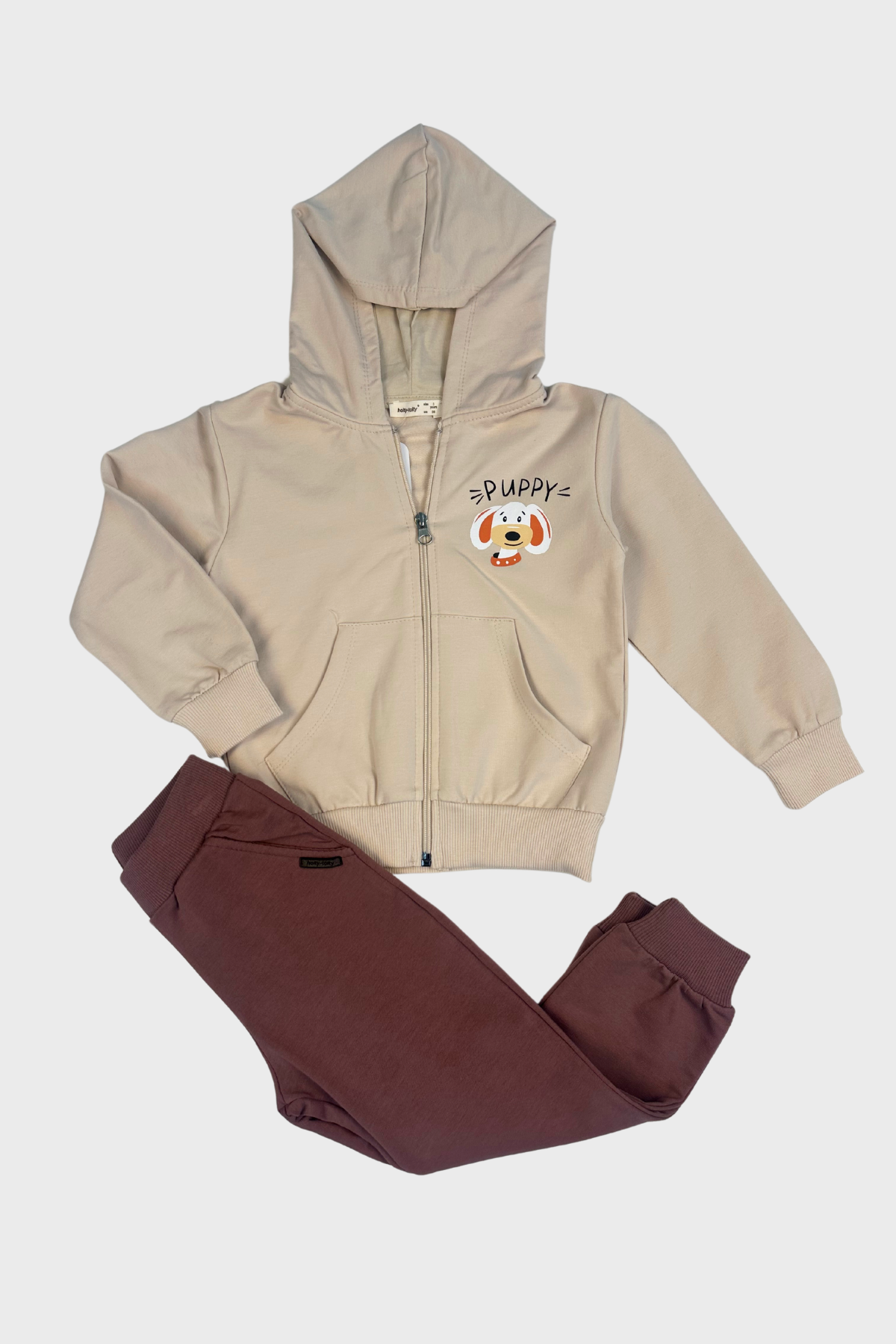 Breeze Köpek Baskılı Fermuarlı Erkek Takım - Taş Rengi