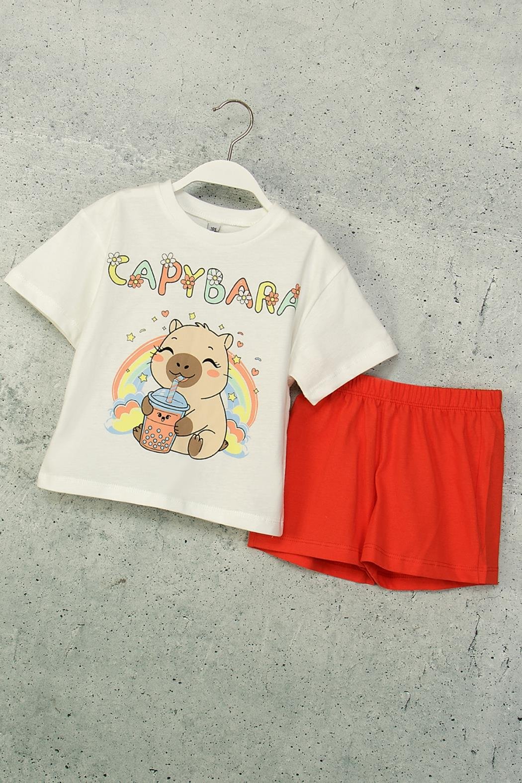 Capybara Kız Şortlu Takım - Beyaz