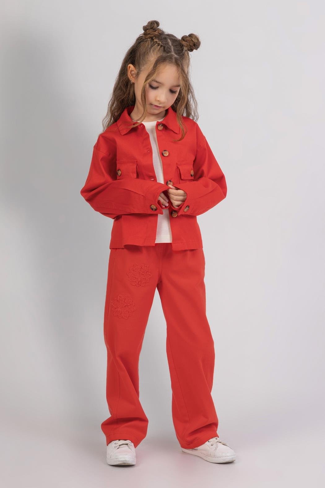 Cep Detaylı Kız Ceket - Kırmızı