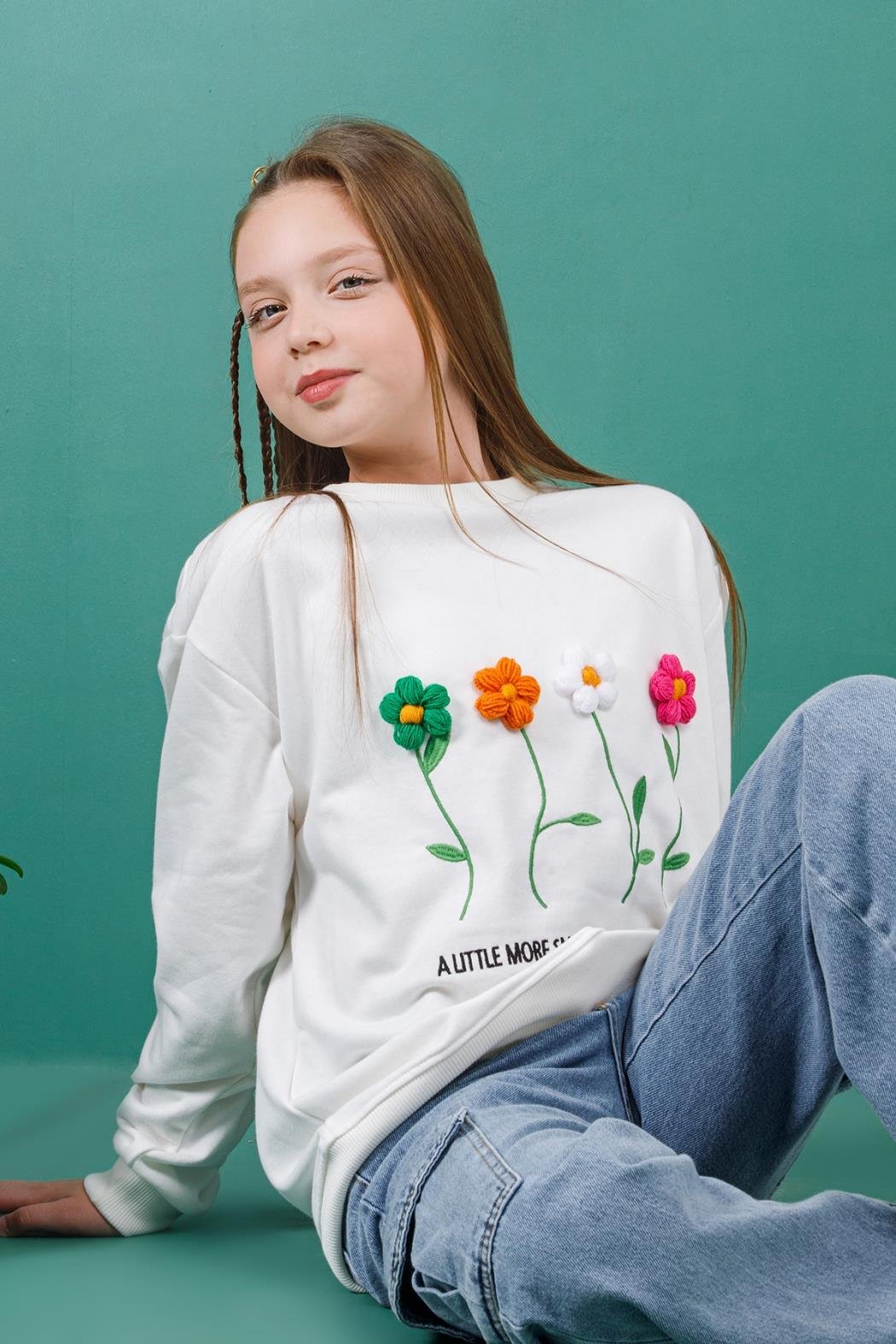 ÇİÇEK DESENLİ KIZ SWEAT