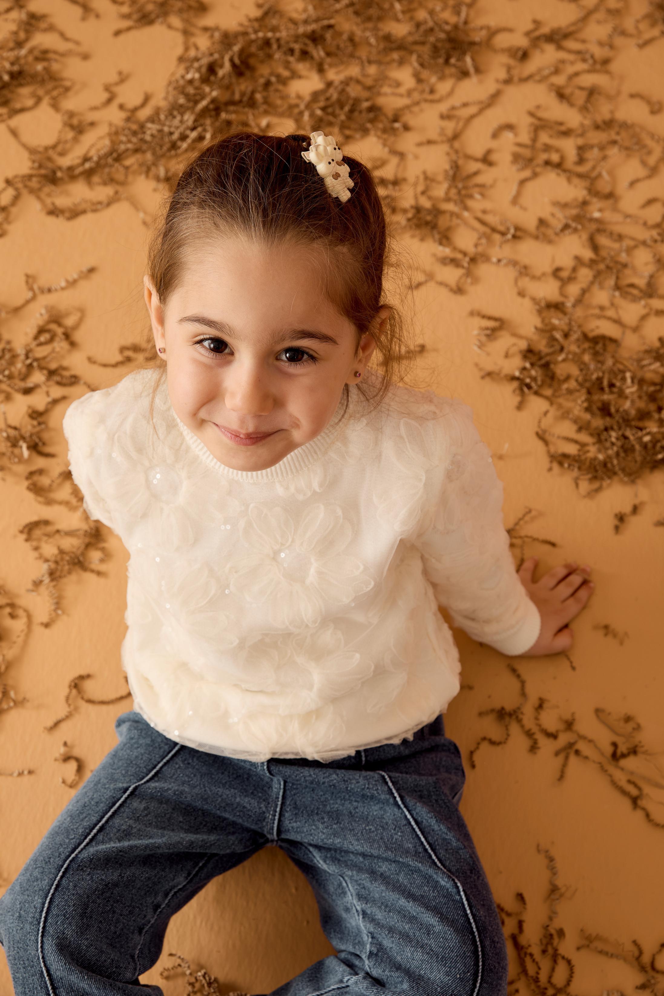 Çiçekli Kumaş Garnili Kazak - Ekru