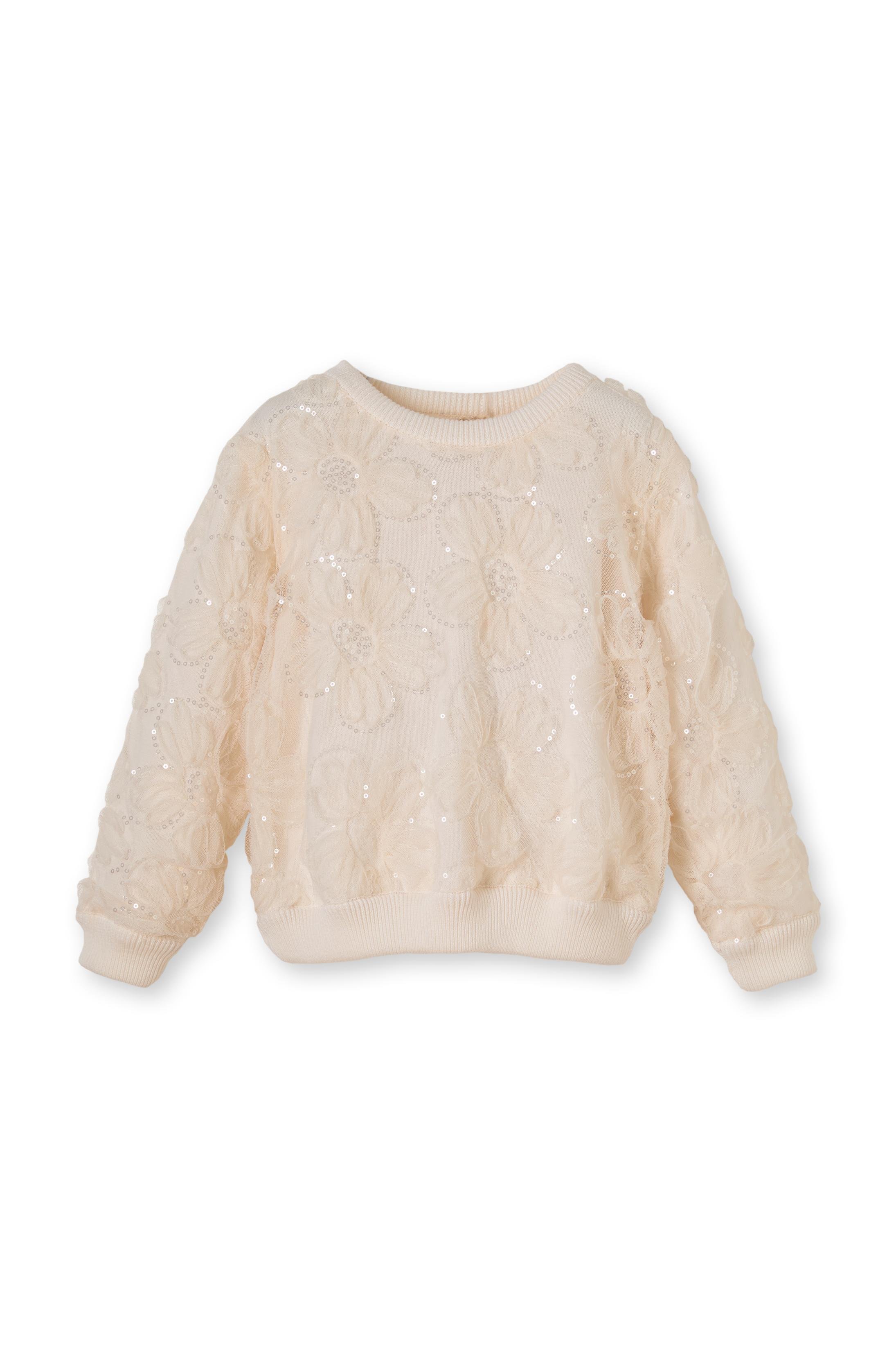 Çiçekli Kumaş Garnili Kazak - Ekru