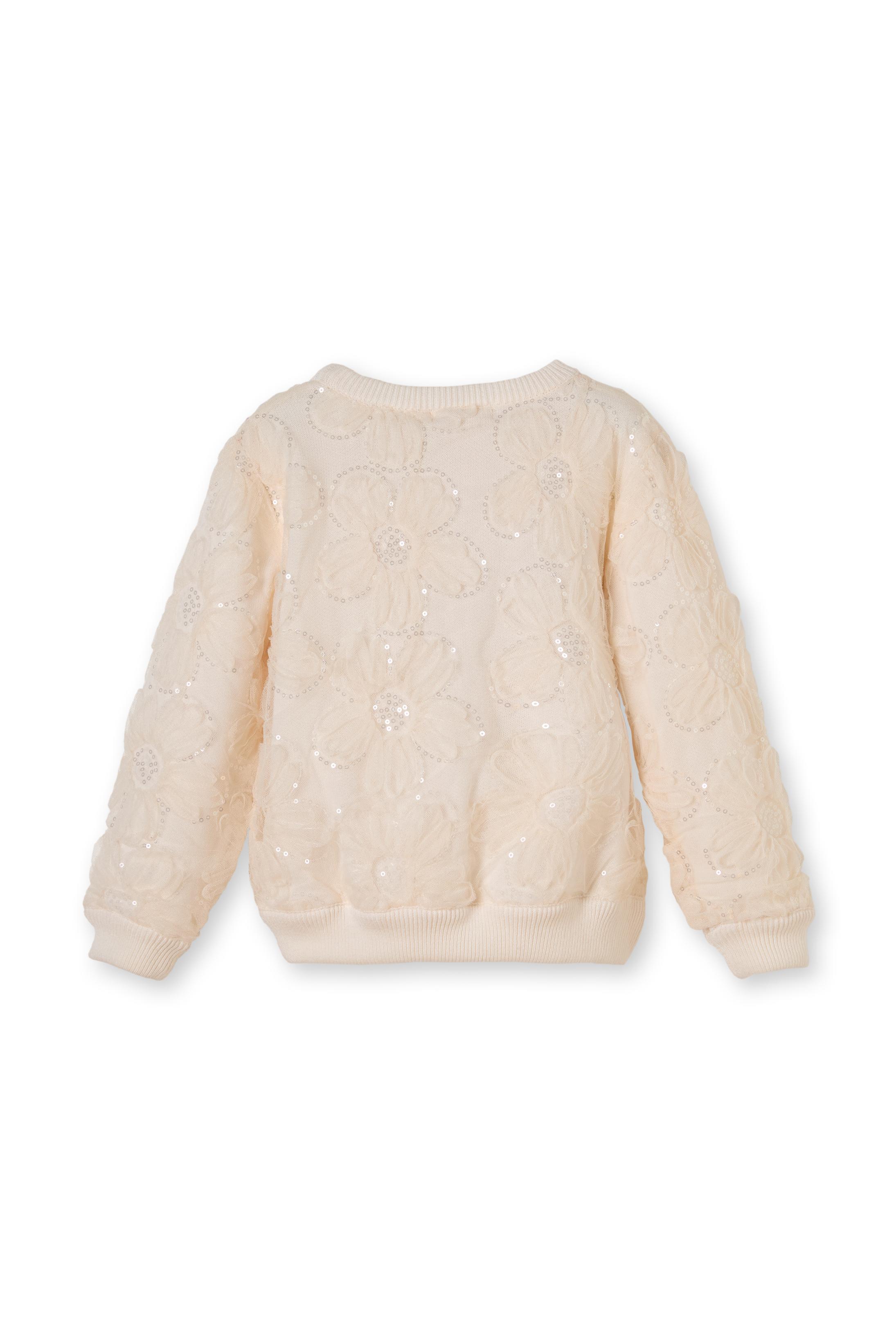 Çiçekli Kumaş Garnili Kazak - Ekru