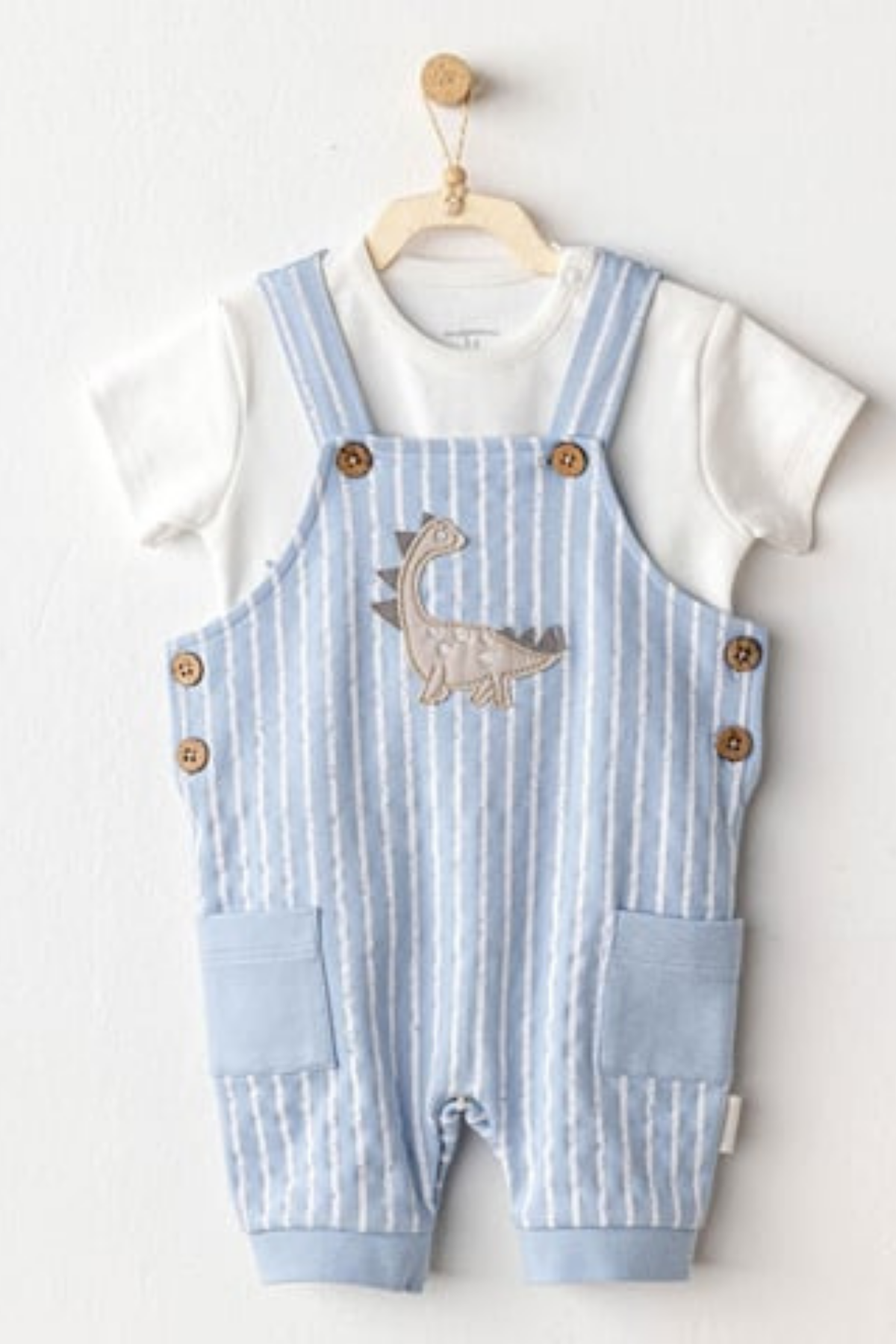 Çizgili Dino Bebe Takım - Mavi