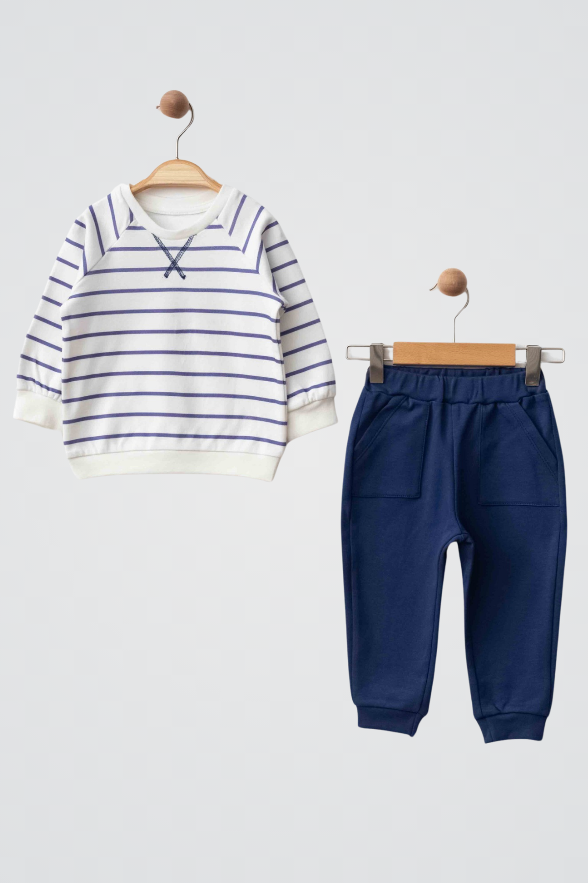 Çizgili Erkek Bebe Takım - İndigo