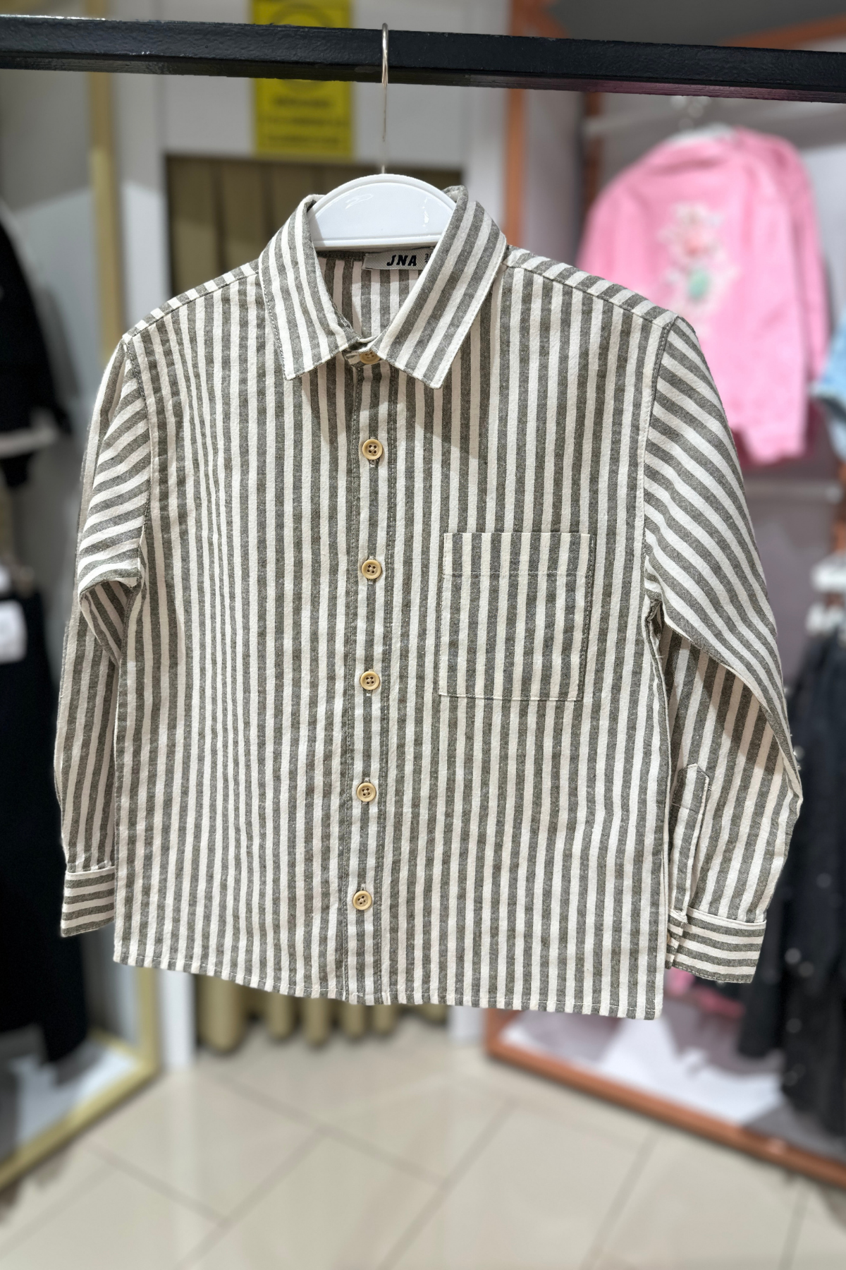 Çizgili Erkek Gömlek - Yeşil Haki