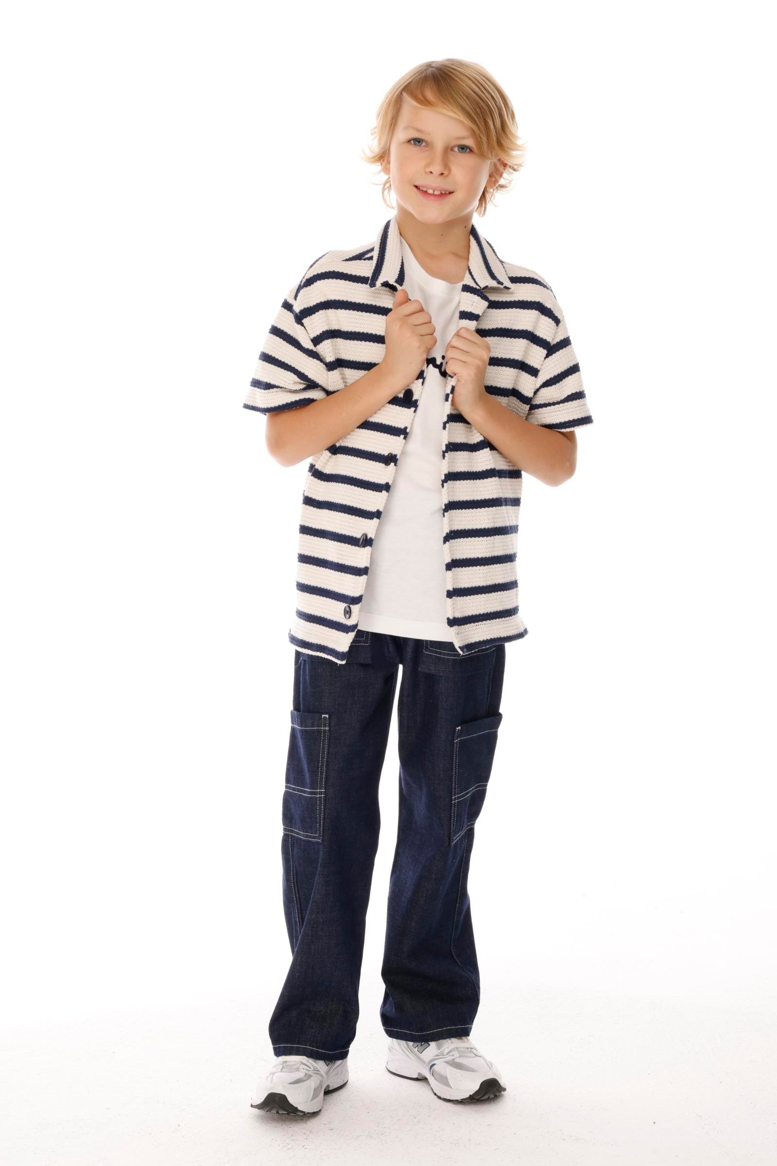 Çizgili Triko Erkek Gömlek - Lacivert