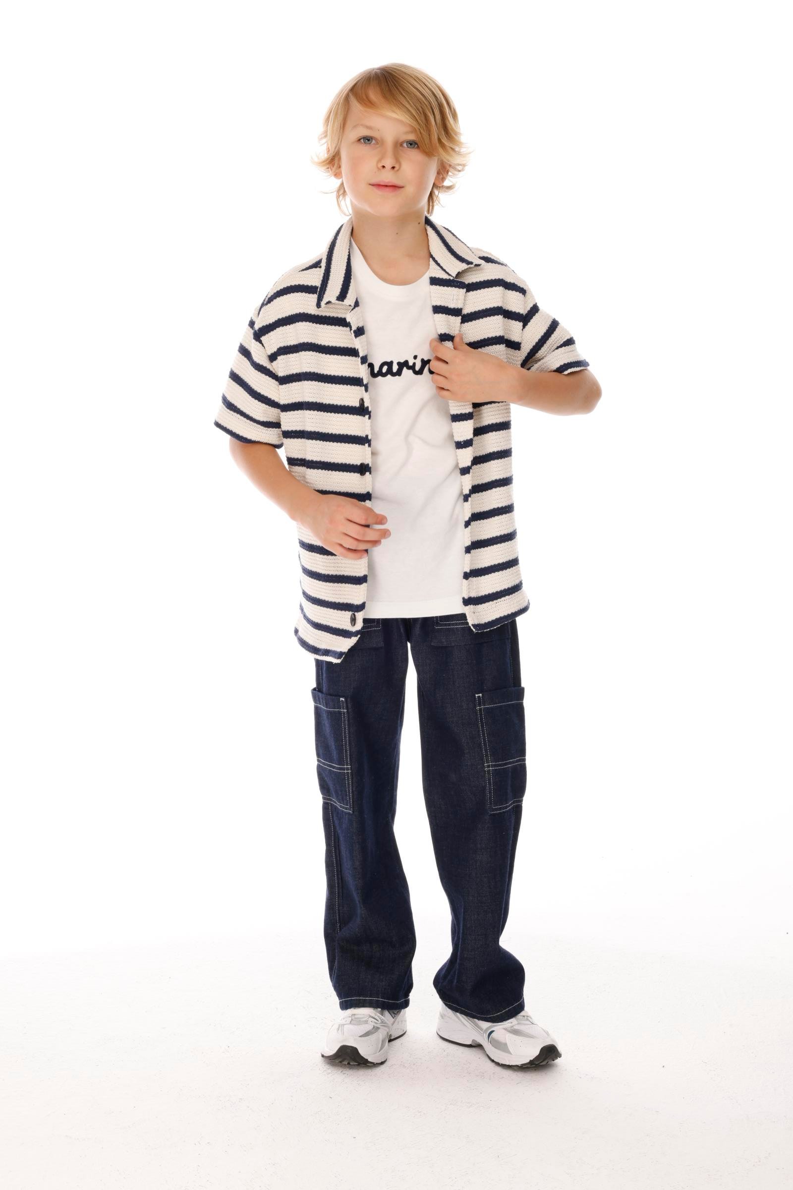 Çizgili Triko Erkek Gömlek - Lacivert