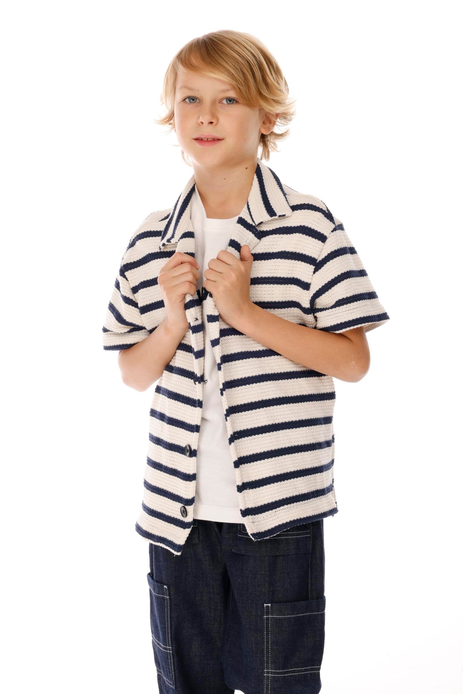 Çizgili Triko Erkek Gömlek - Lacivert