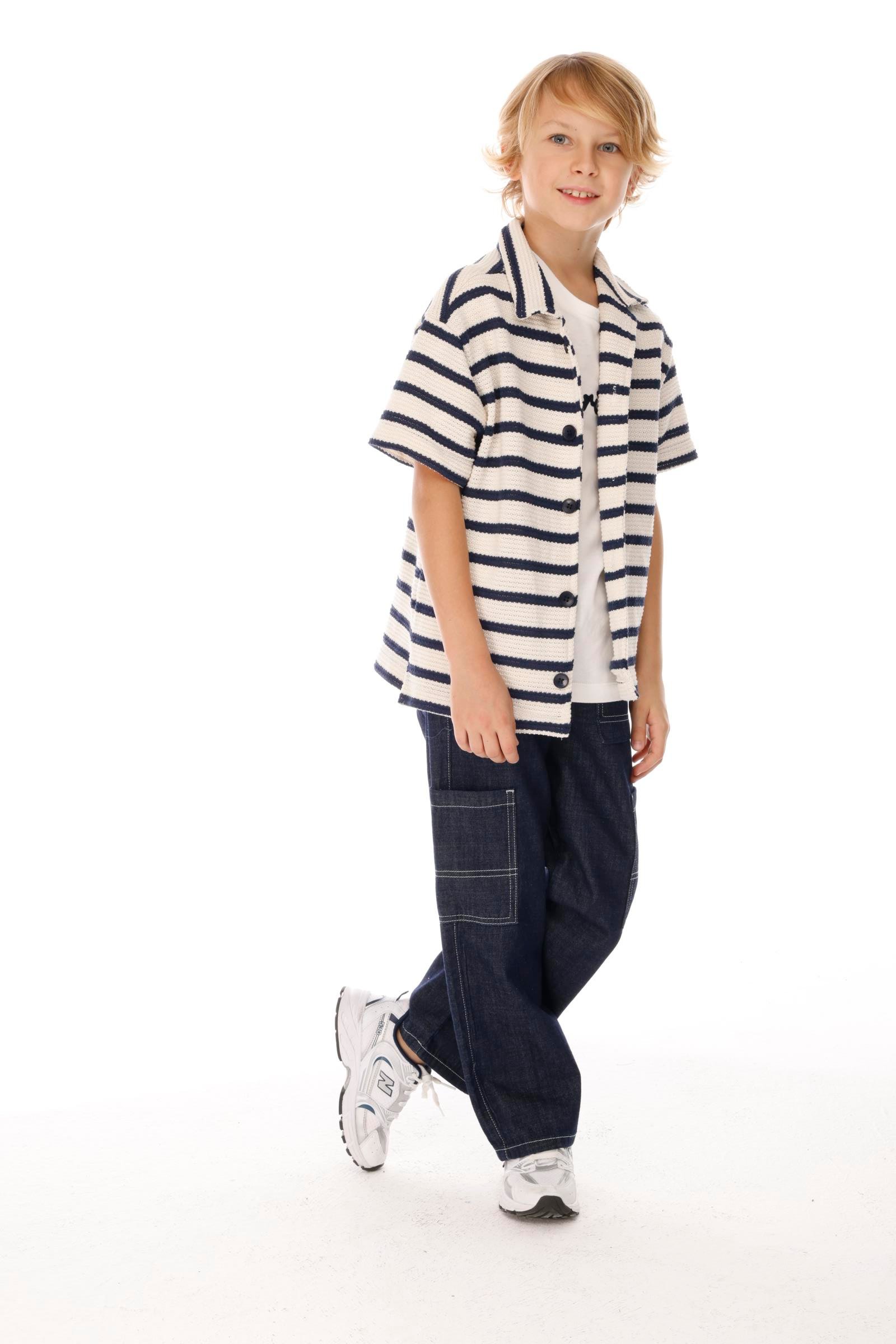 Çizgili Triko Erkek Gömlek - Lacivert