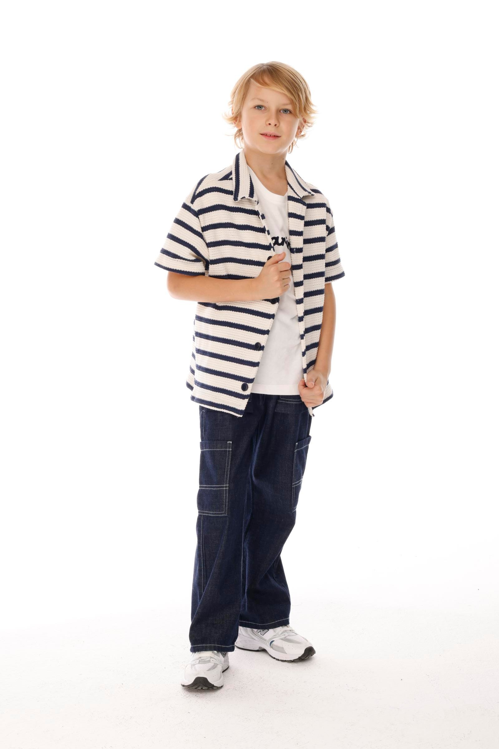 Çizgili Triko Erkek Gömlek - Lacivert