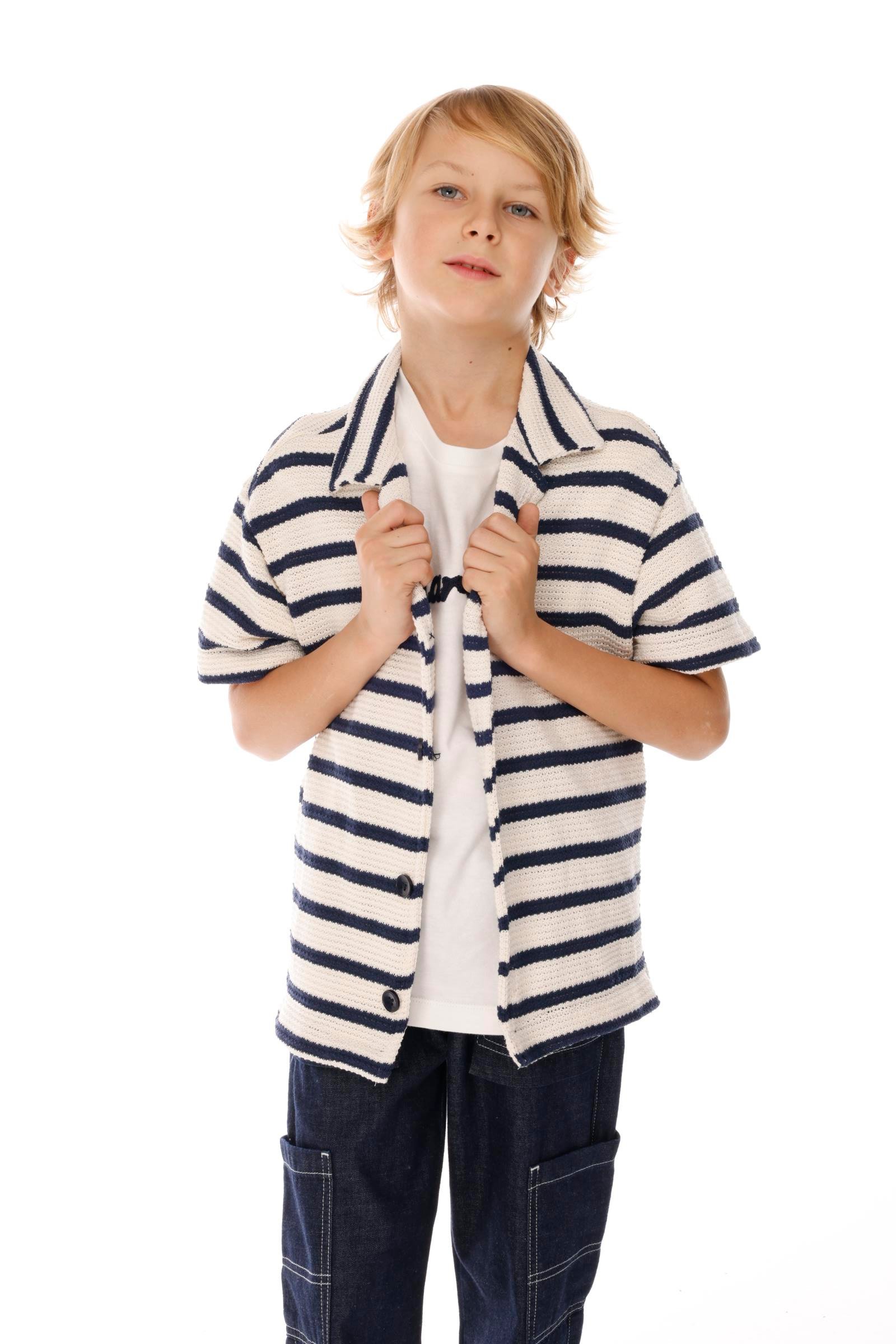 Çizgili Triko Erkek Gömlek - Lacivert