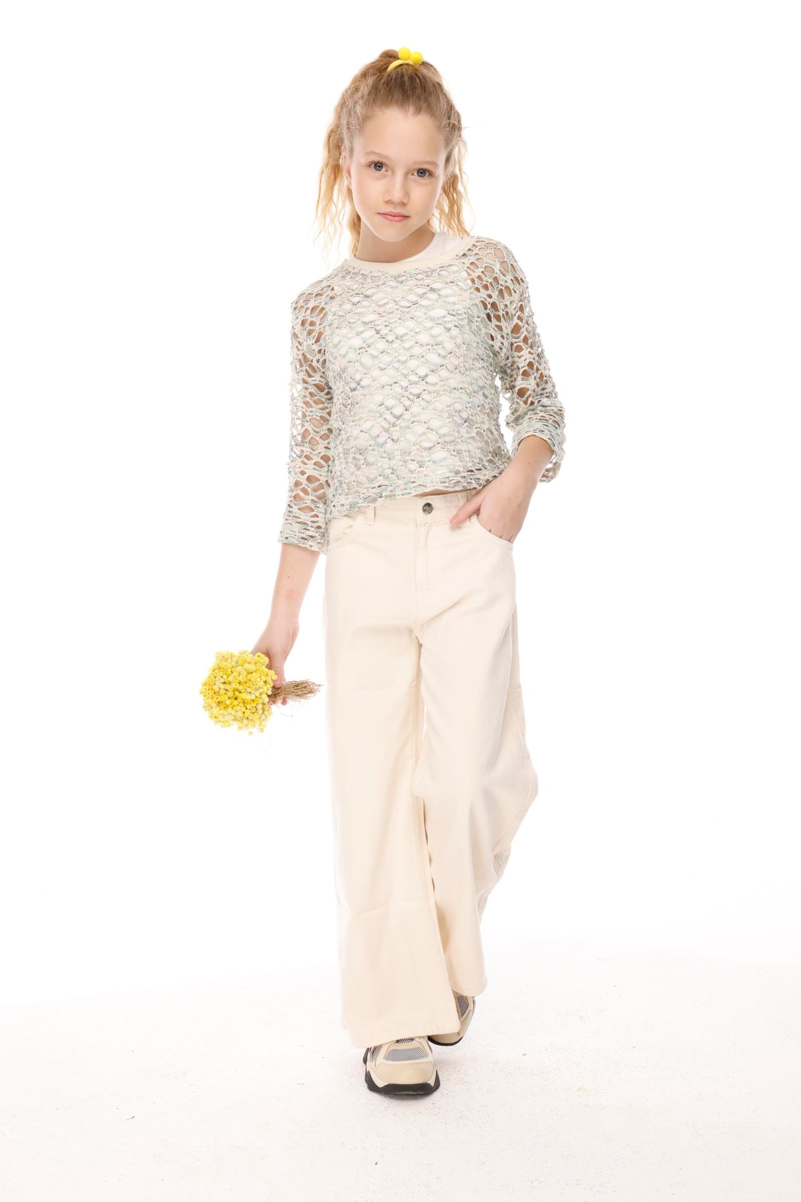 Degrade File Kız Sweatshirt - Yeşil