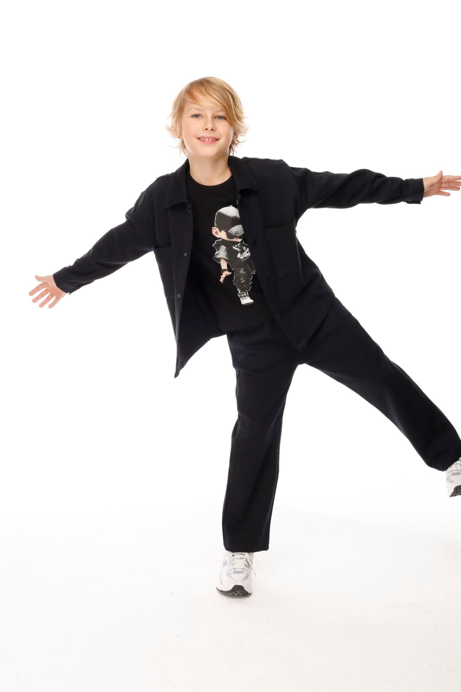 Diagonal Erkek Çocuk Takım - Siyah