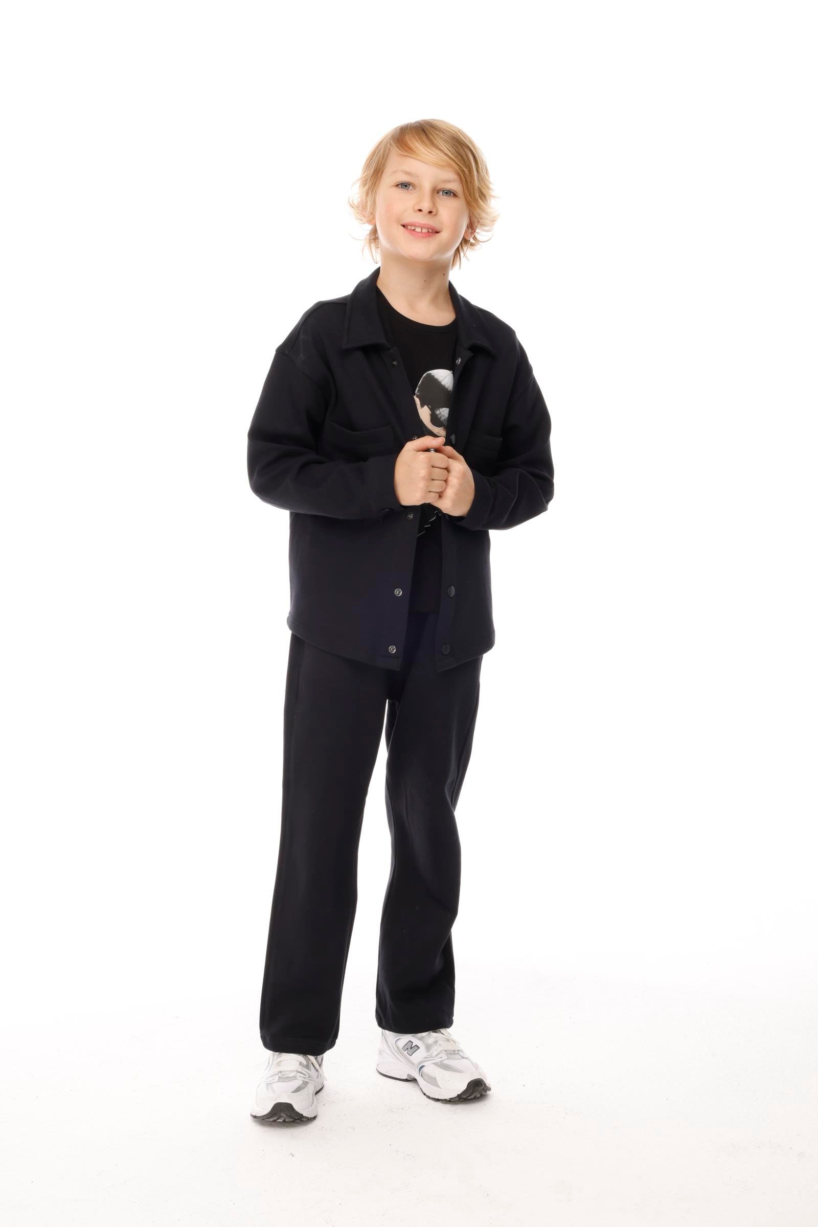 Diagonal Erkek Çocuk Takım - Siyah