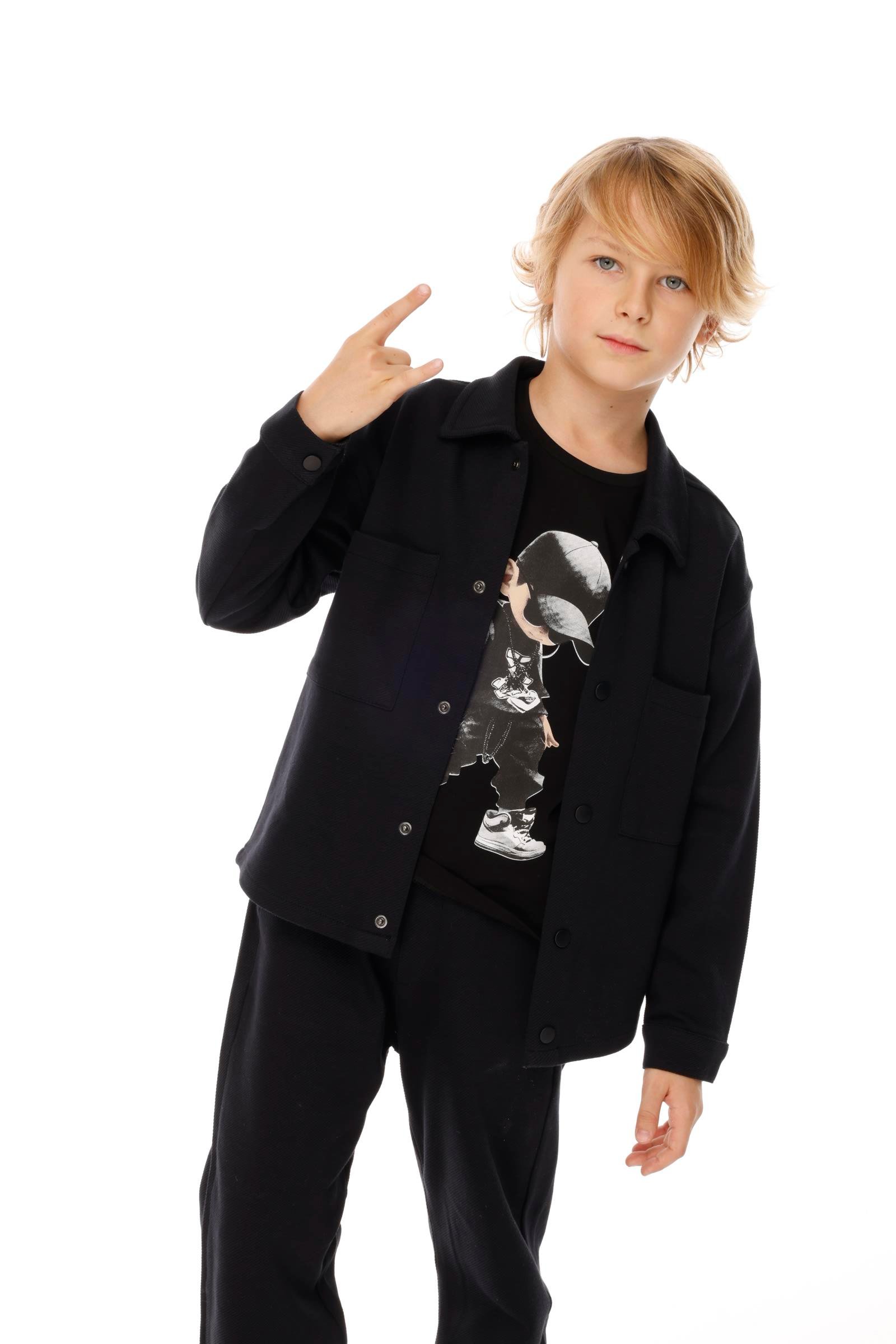 Diagonal Erkek Çocuk Takım - Siyah