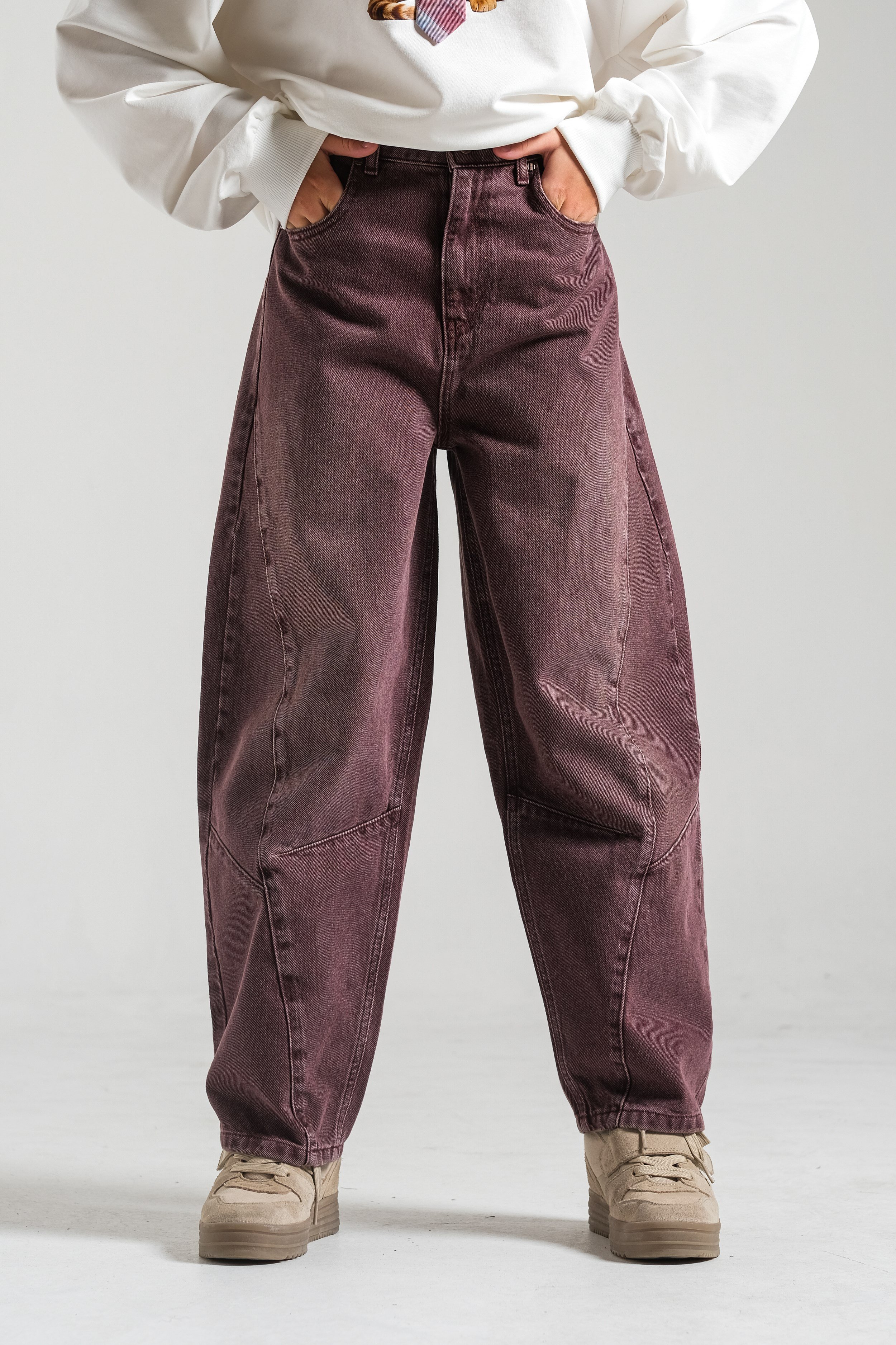 Dikiş Detaylı Kız Pantolon - Bordo
