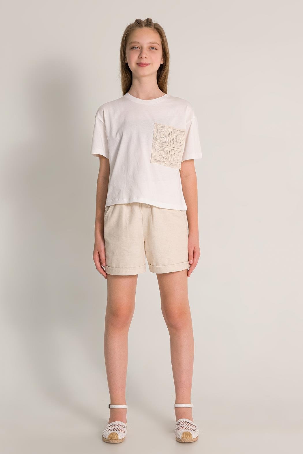 Dmb Beli Lastikli Kız Şort - Bej