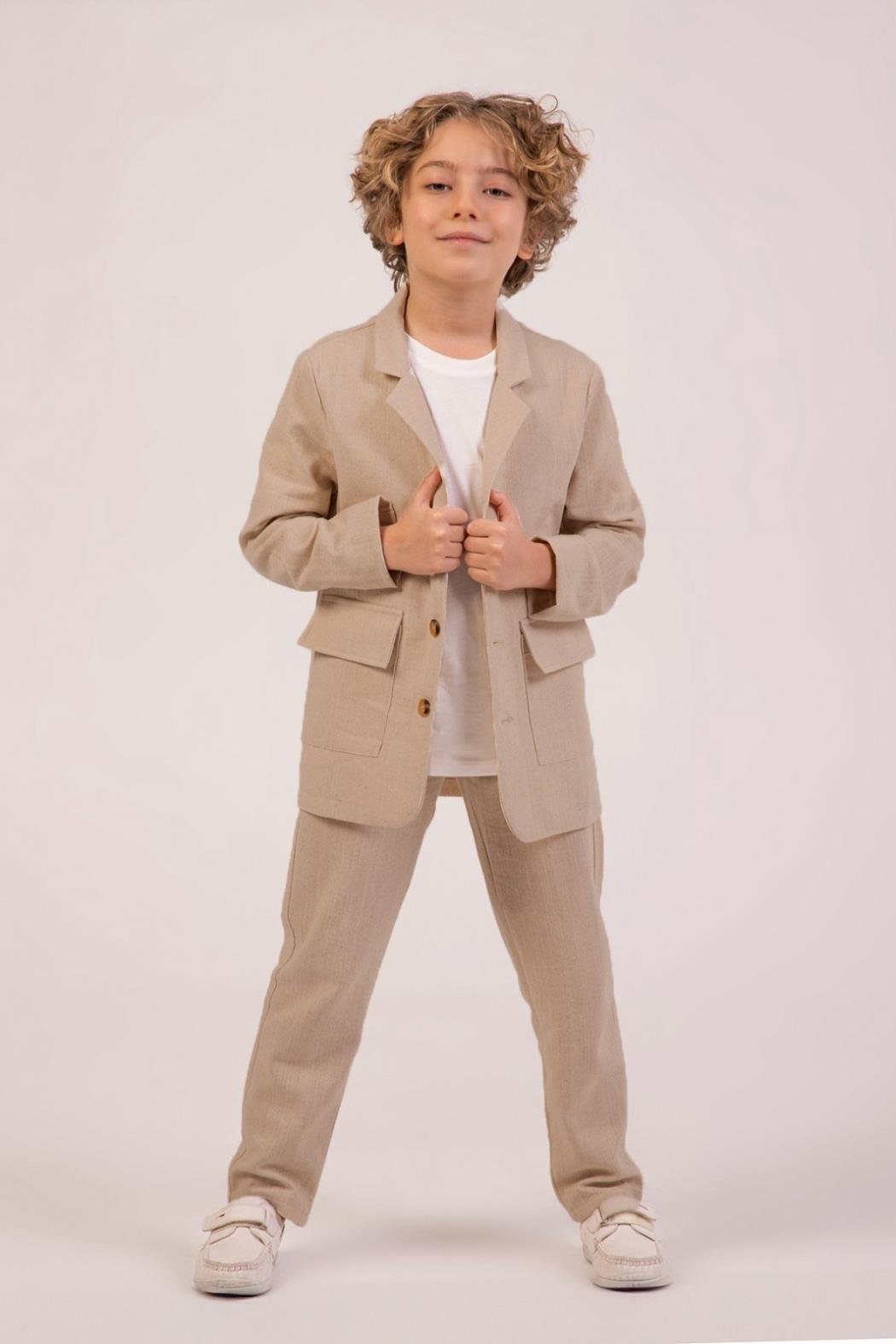 DMB Keten Erkek 3'lü Takım - Kahverengi