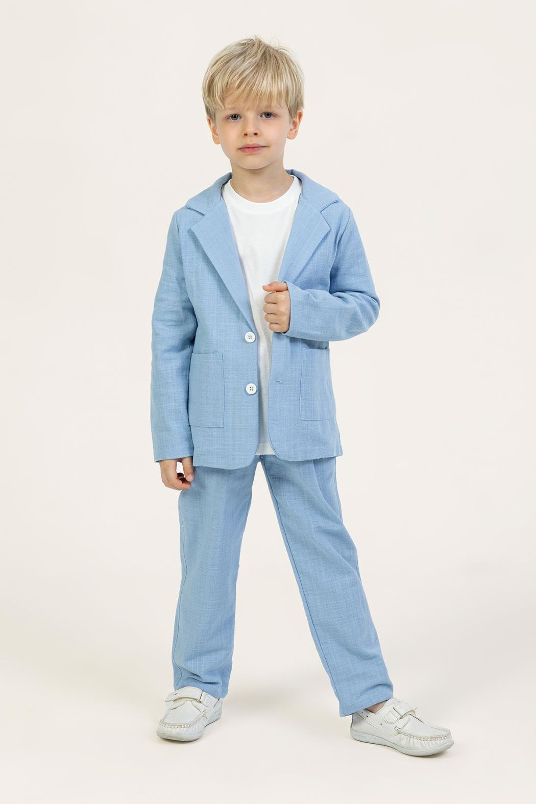 DMB Keten Erkek 3'lü Takım - Mavi