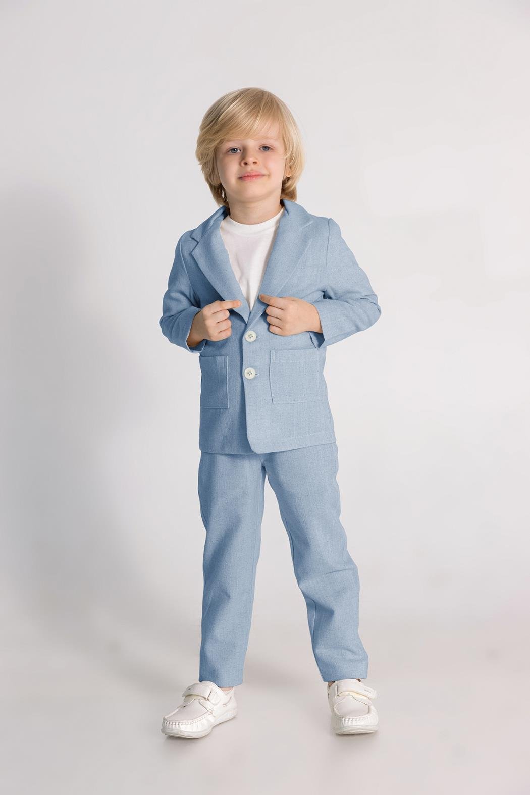 DMB Keten Erkek 3'lü Takım - Mavi