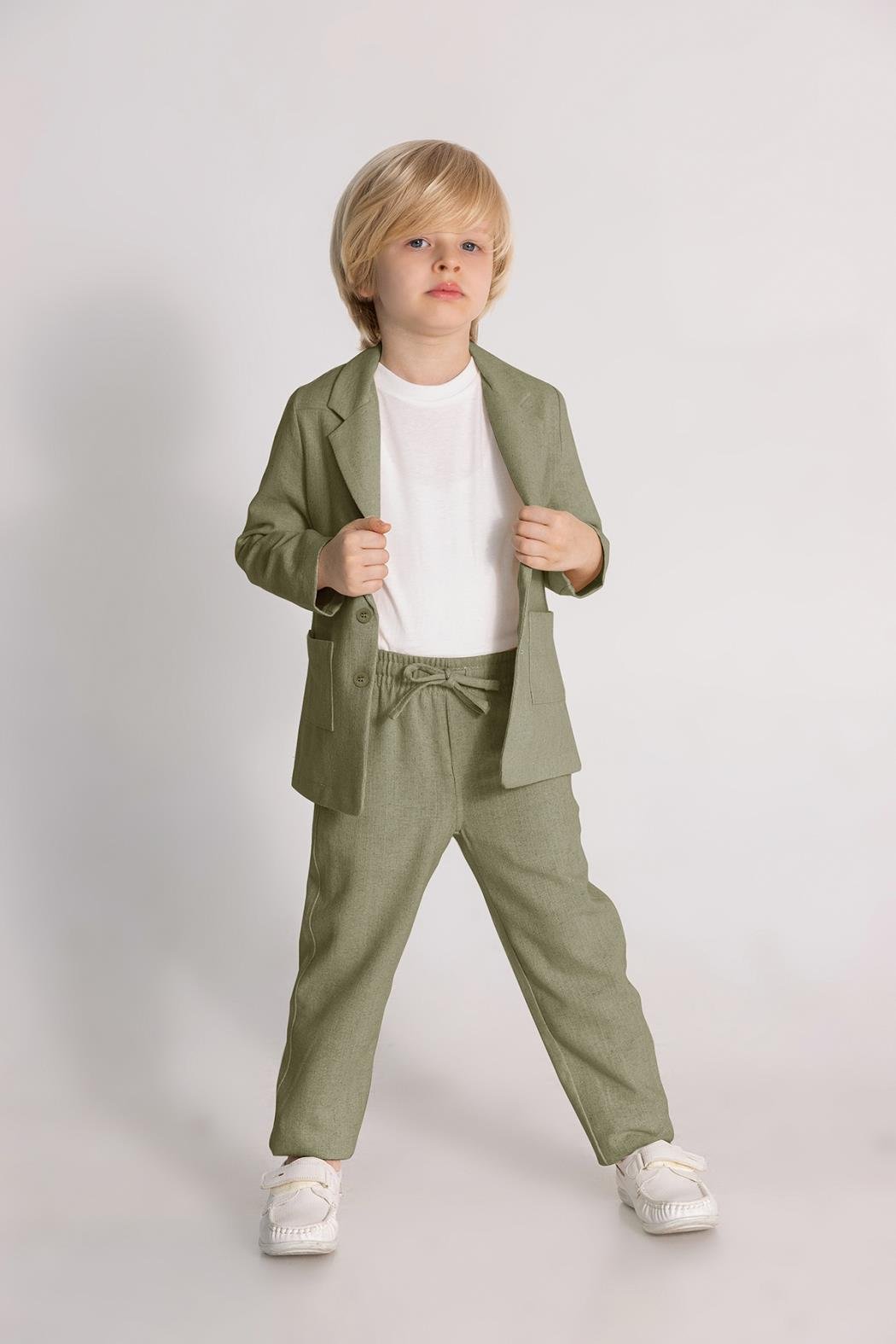 DMB Keten Erkek 3'lü Takım - Yeşil Haki