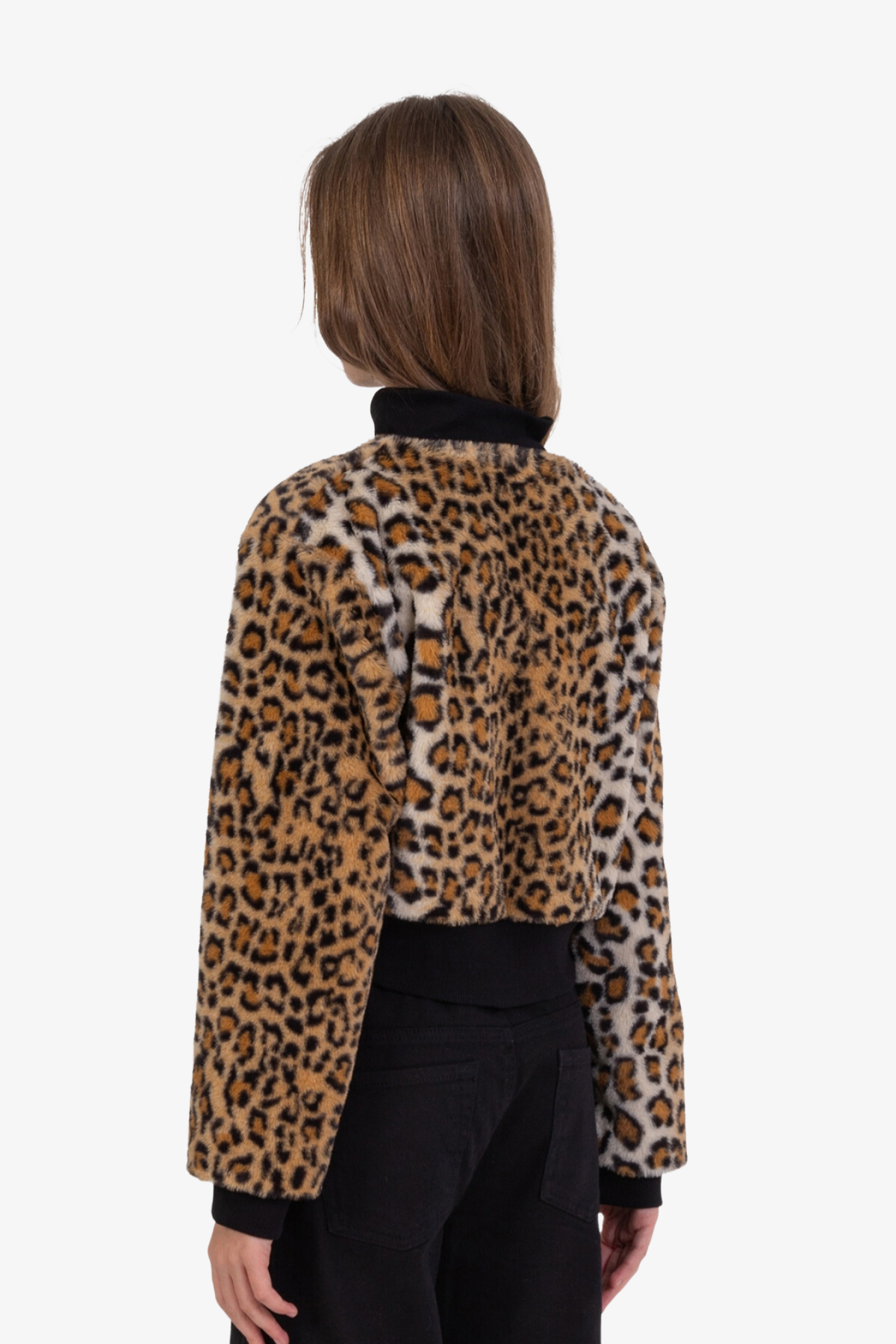 DMB Leopar Desenli Peluş Ceket - Siyah