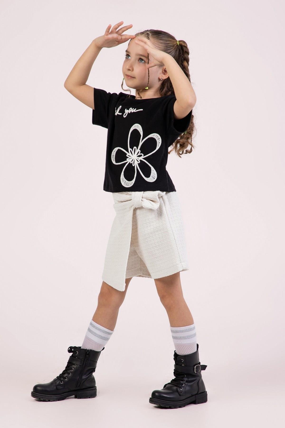 DMB Önü Fiyonklu Şort Etek - Ekru