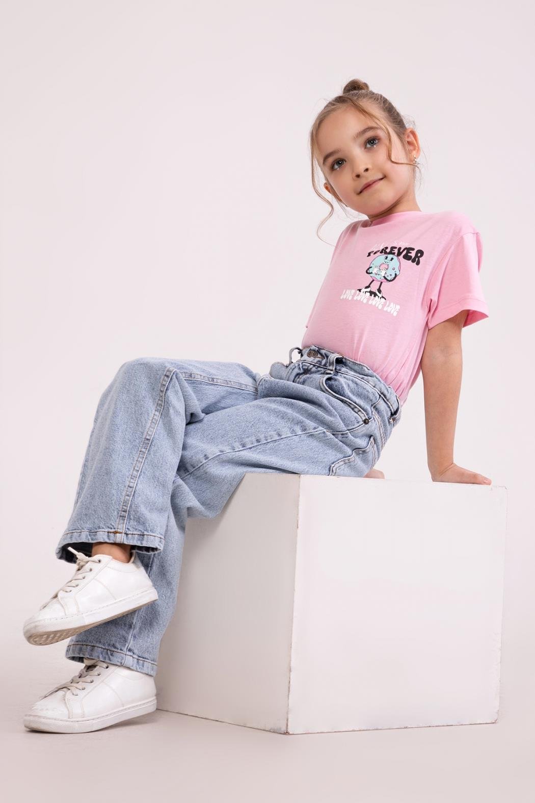 Donatlı Kız Tshirt - Pembe