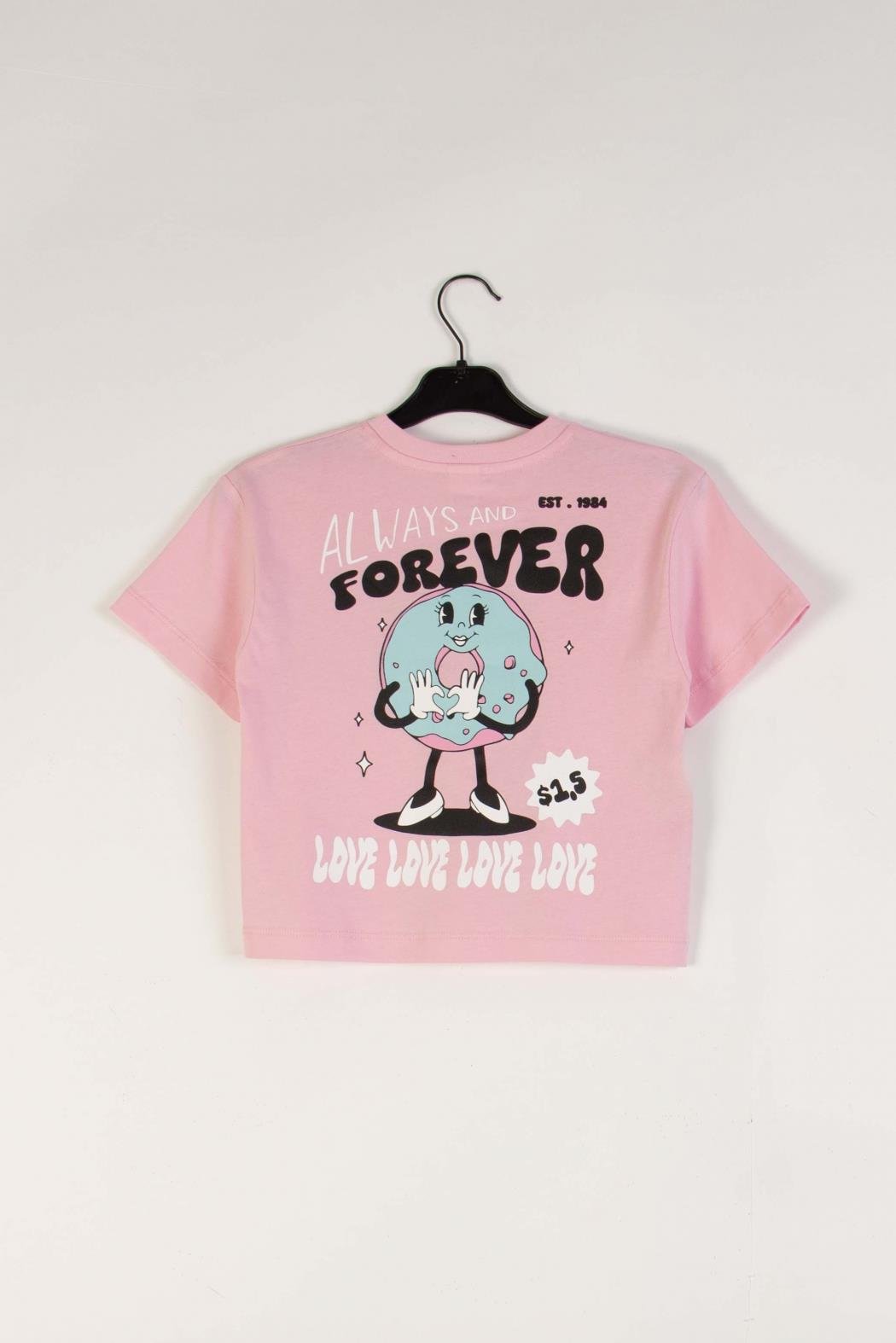 Donatlı Kız Tshirt - Pembe