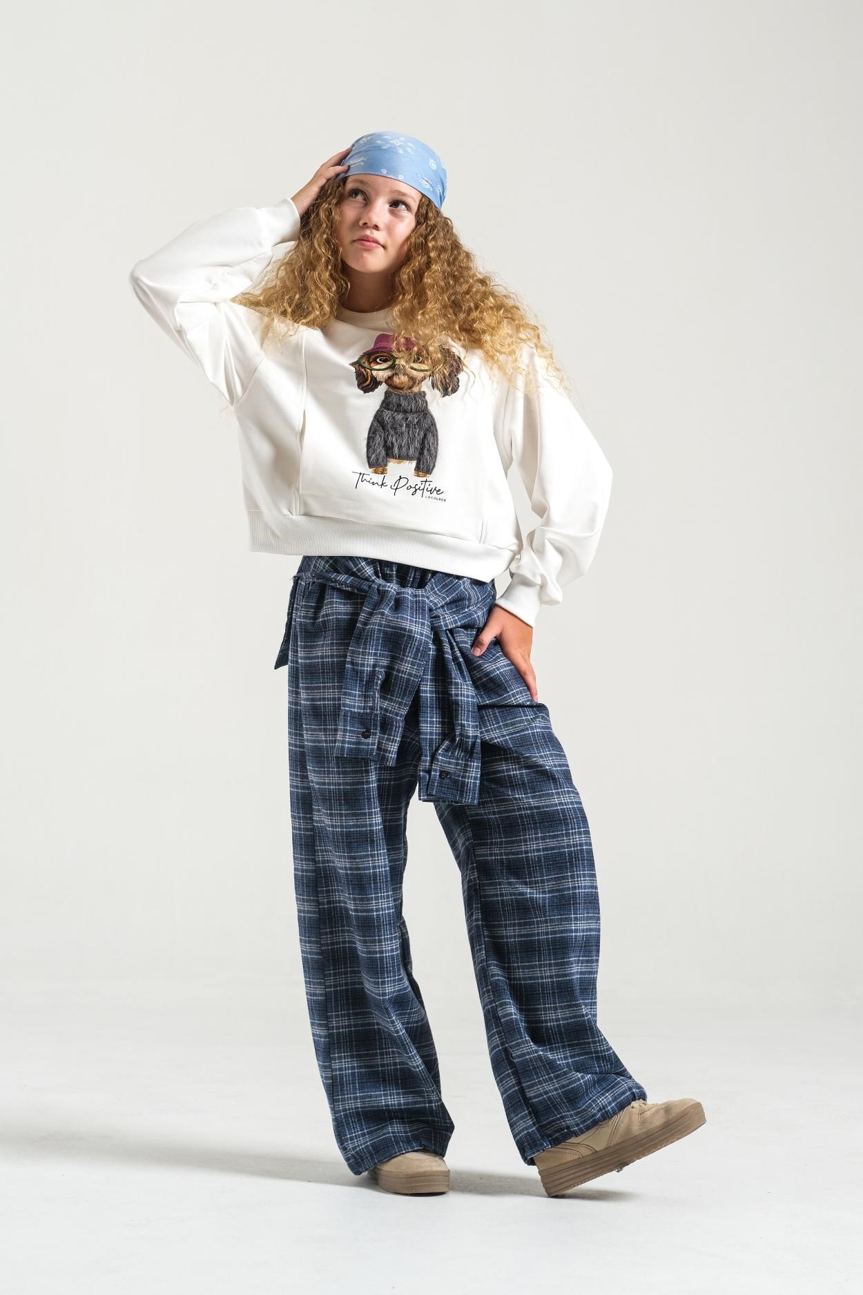 Ekose Kız Pantolon - İndigo