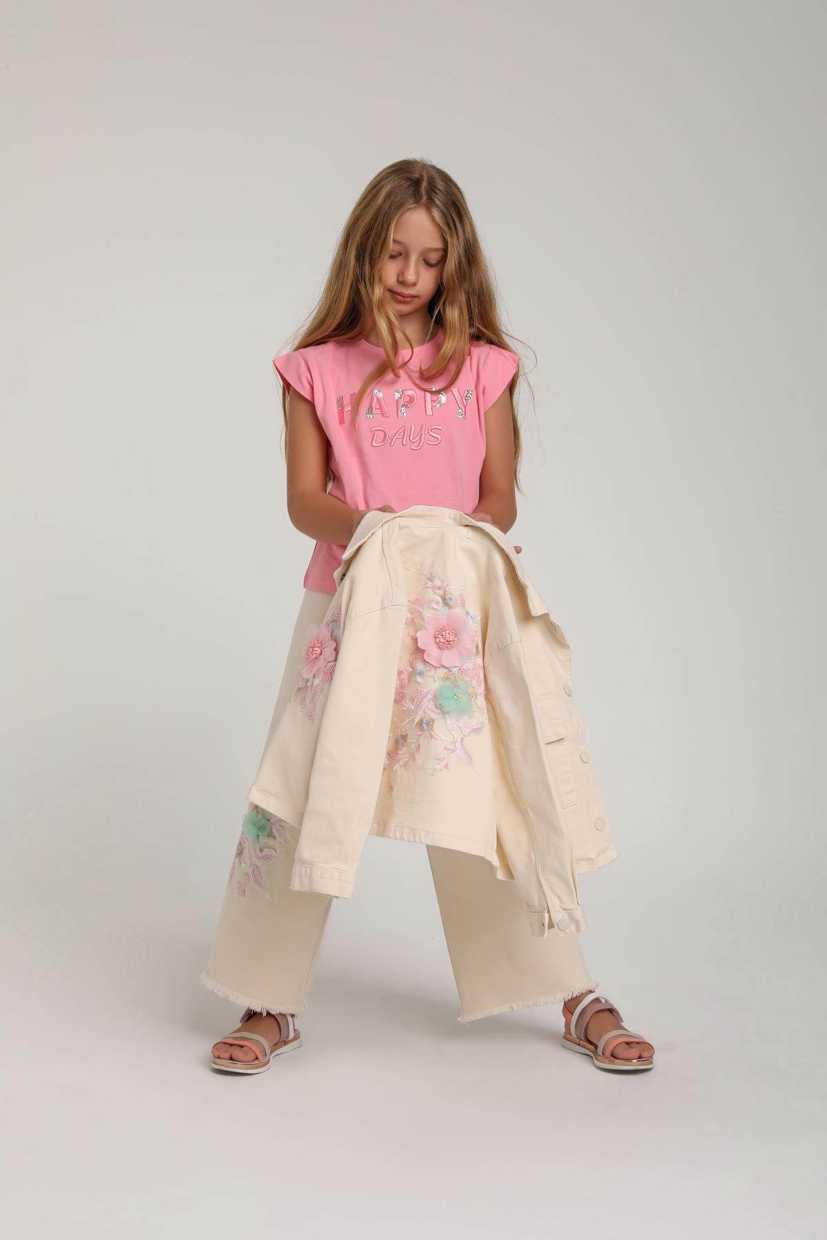 ESCABEL Çiçek İşlemeli KIz Ceket - Ekru