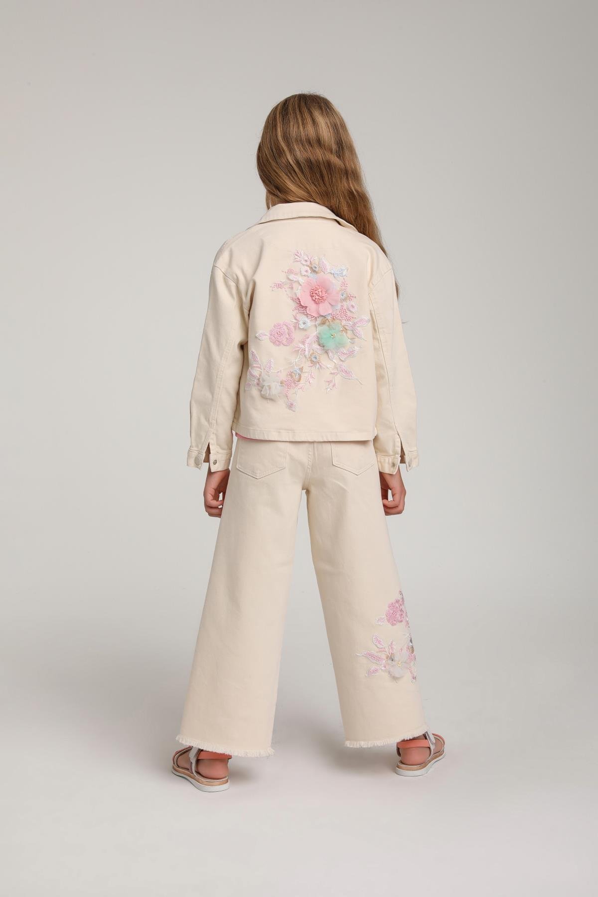 ESCABEL Çiçek İşlemeli KIz Ceket - Ekru