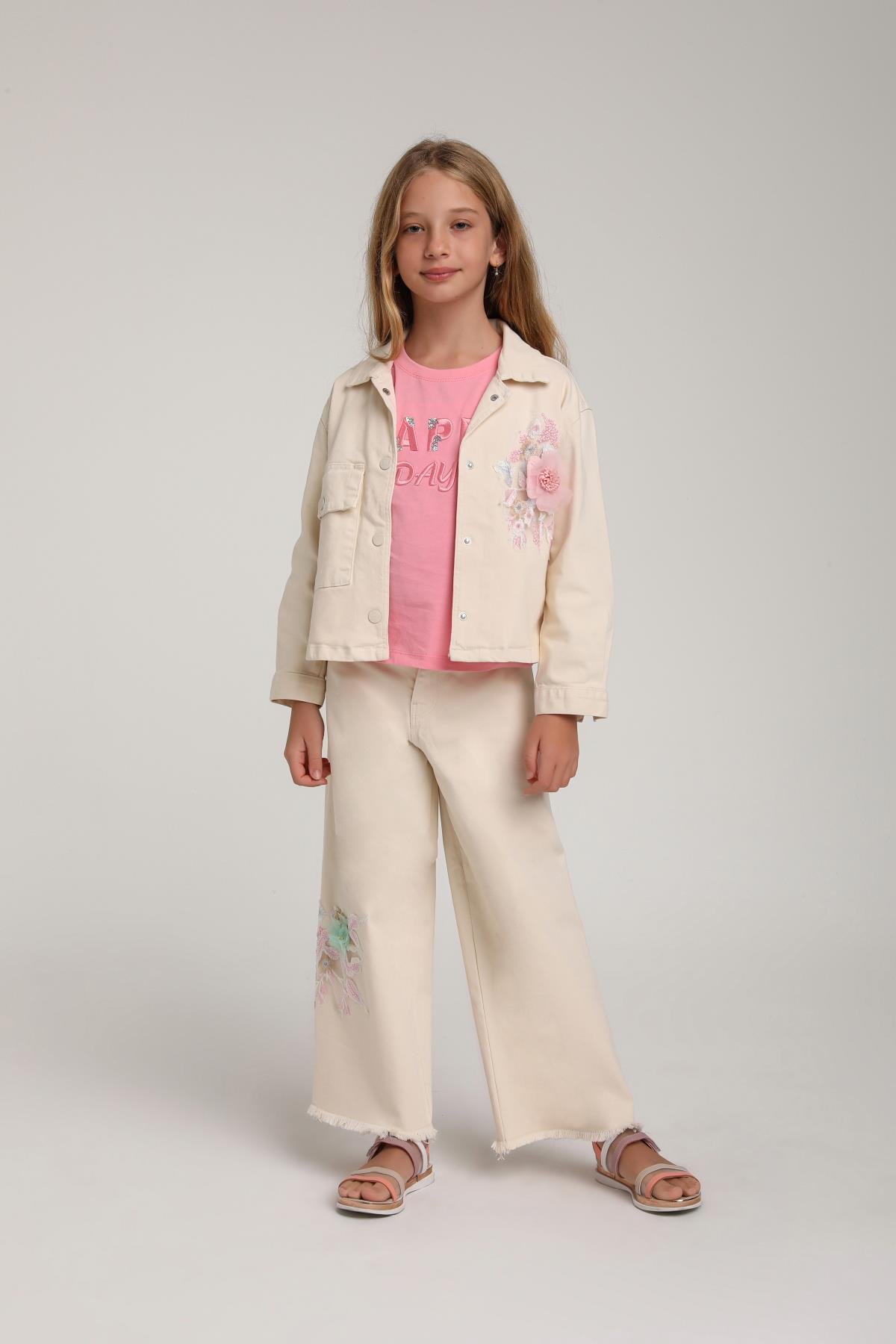 ESCABEL Çiçek İşlemeli KIz Ceket - Ekru