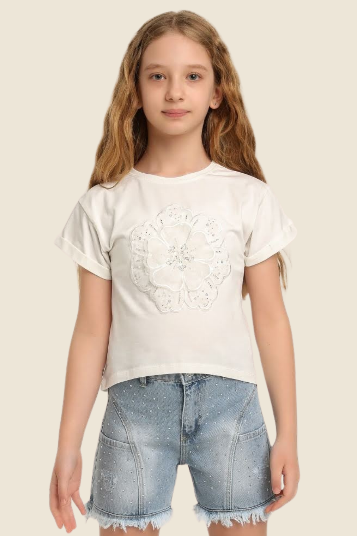 ESCABEL Çiçekli Tişört - Beyaz