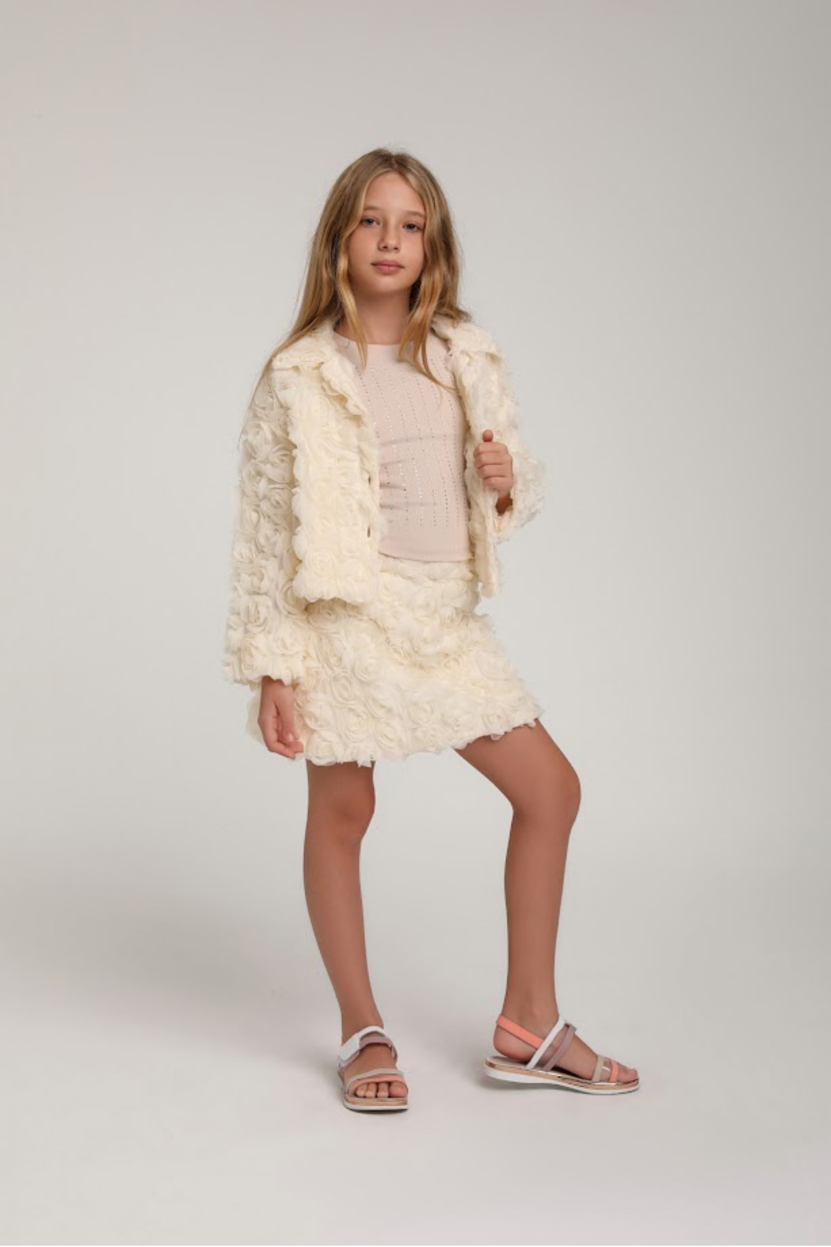 ESCABEL Güllü Etekli Kız Takım - Ekru