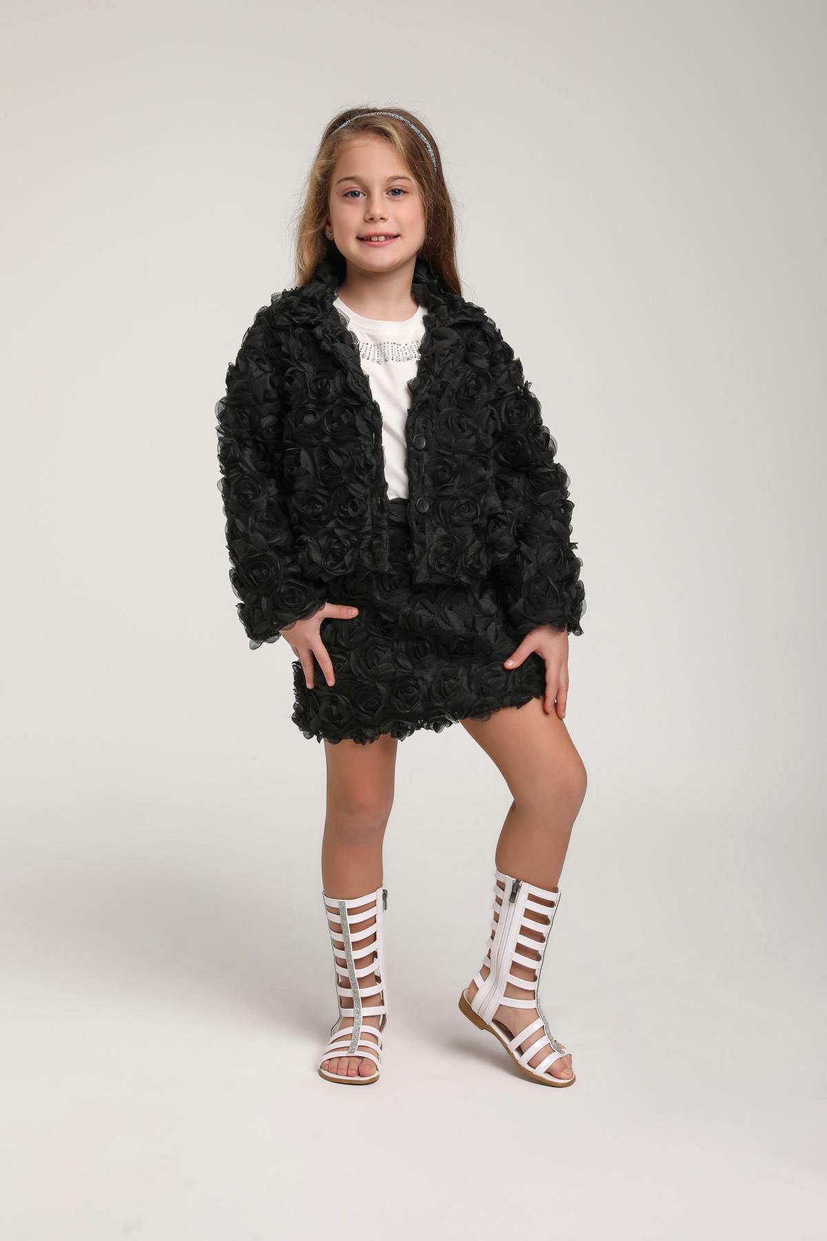 ESCABEL Güllü Etekli Kız Takım - Siyah