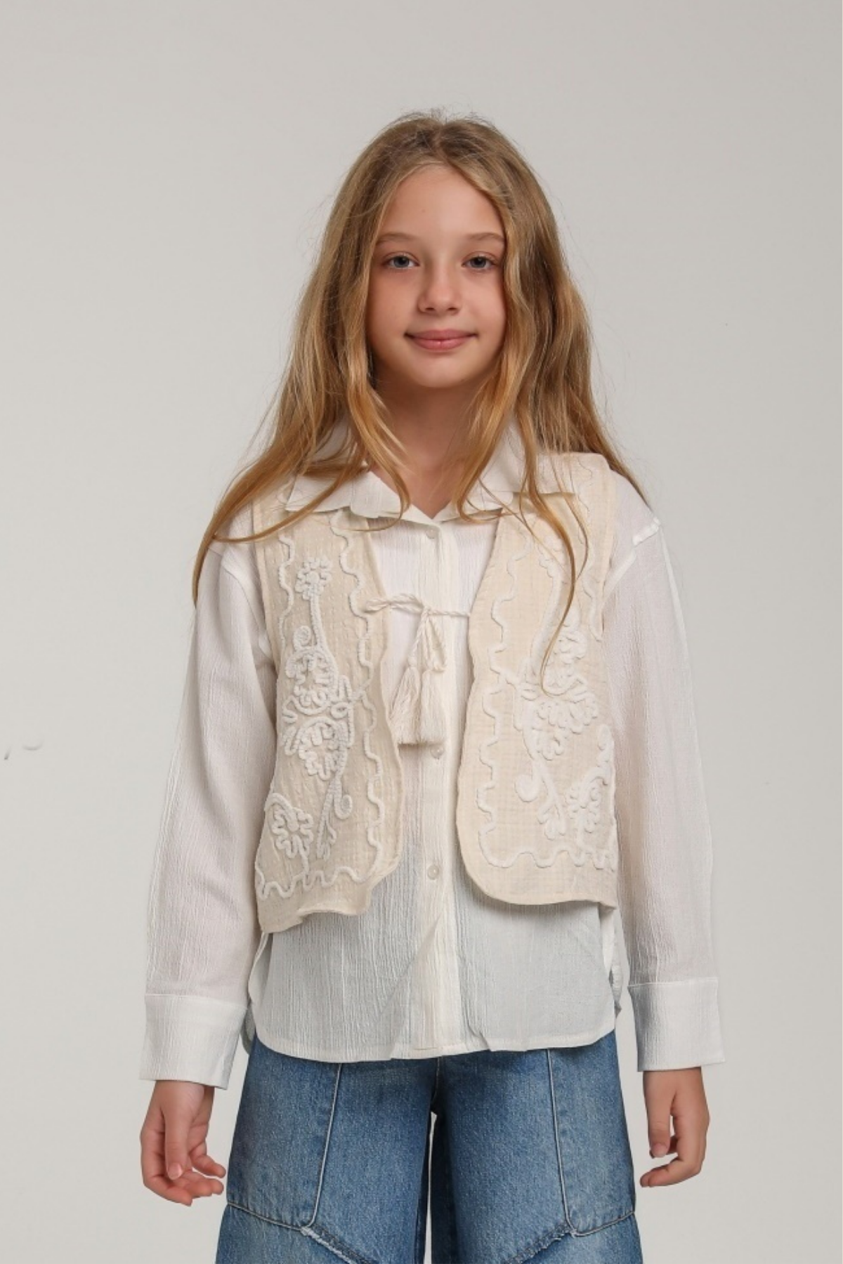 ESCABEL İşlemeli Kız Yelek - Beyaz