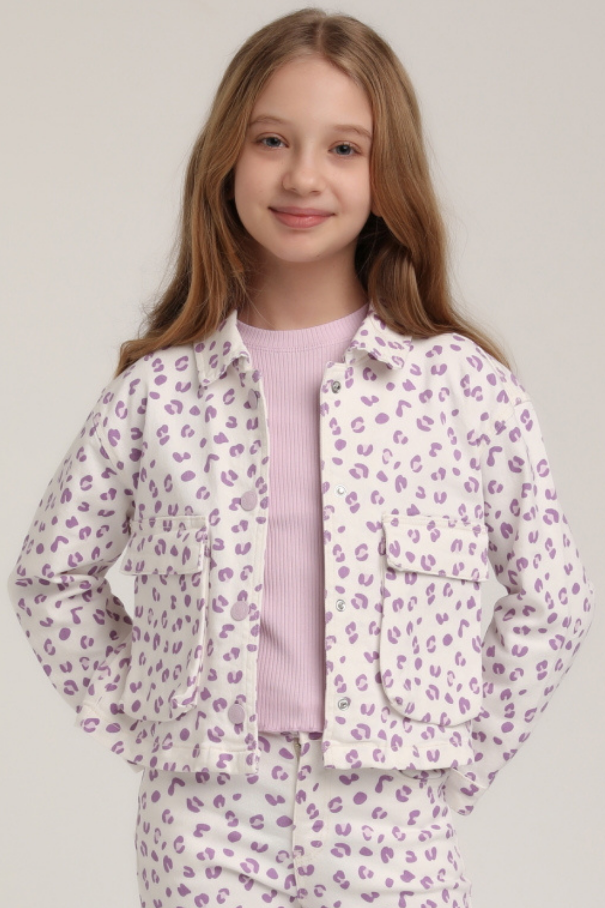 ESCABEL Mini Leopar Kız Ceket - Mor