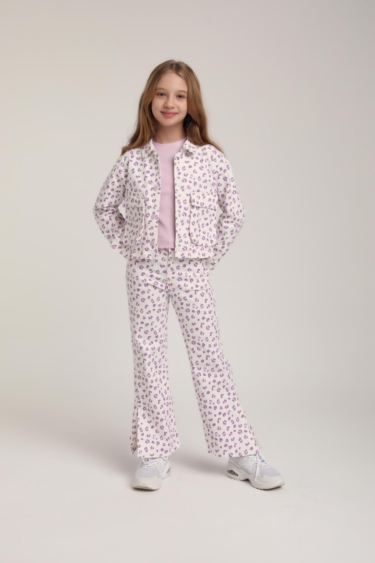 ESCABEL Mini Leopar Kız Ceket - Mor