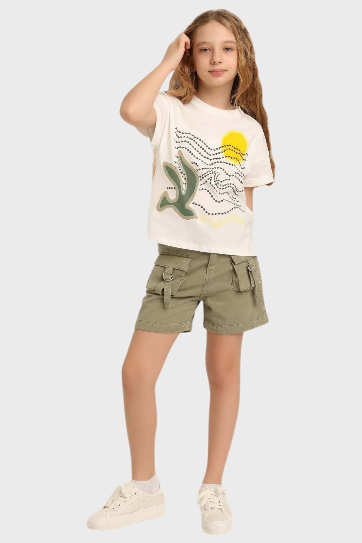 ESCABEL Önden Çift Cepli Kız Şort - Yeşil Haki