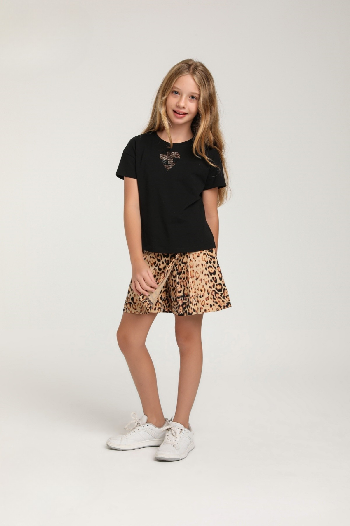 ESCABEL Taşlı Kalpli KIz Tshirt - Siyah